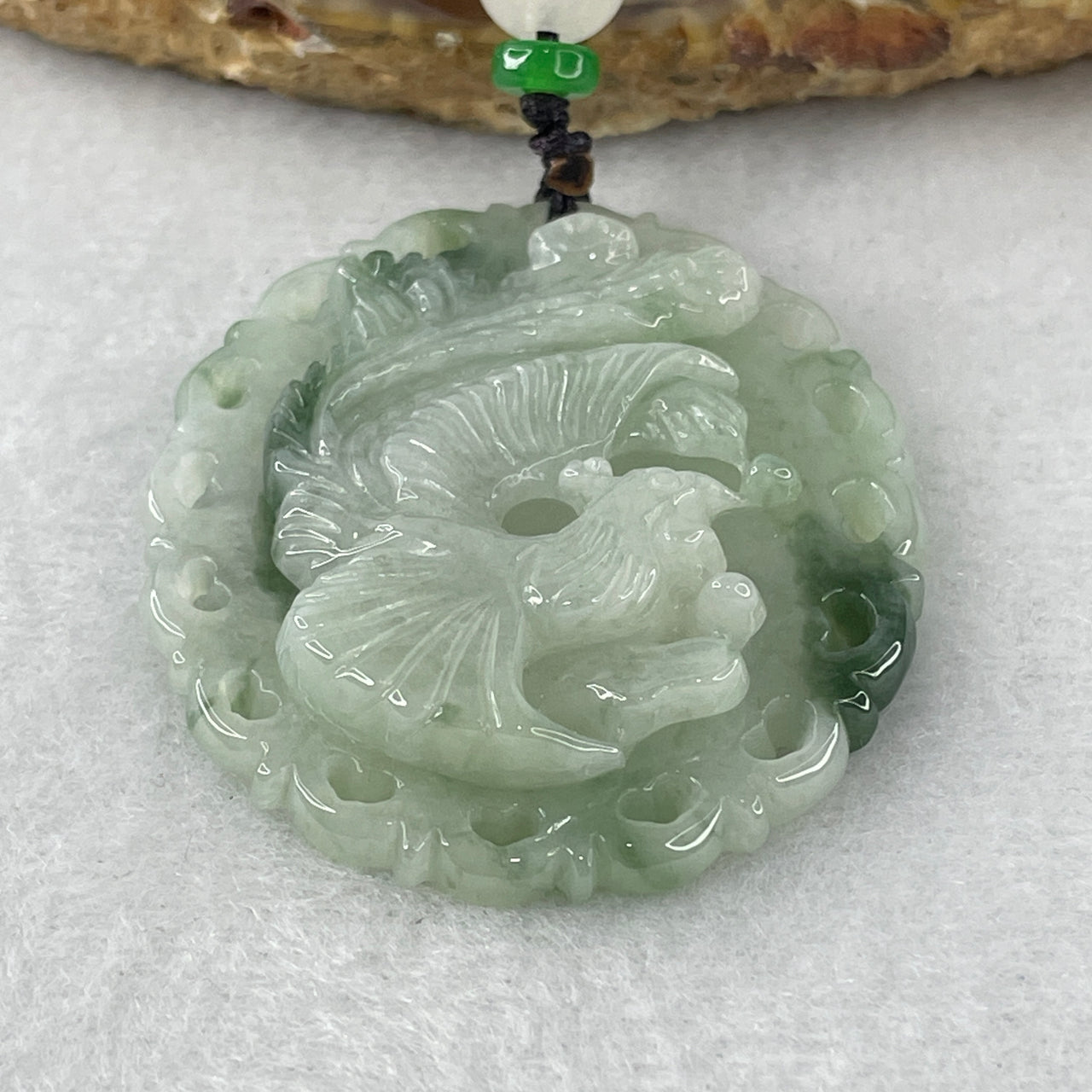 Certified Natural Type A Green & Dark Green Piao Hua Jadeite Phoenix Pendant | Masterpiece Hand-Carved Myanmar Feicui | Supreme Success, Rebirth & Sovereign Matriarch Protection Amulet (20.66g | 47.4x39.6x7.4mm)