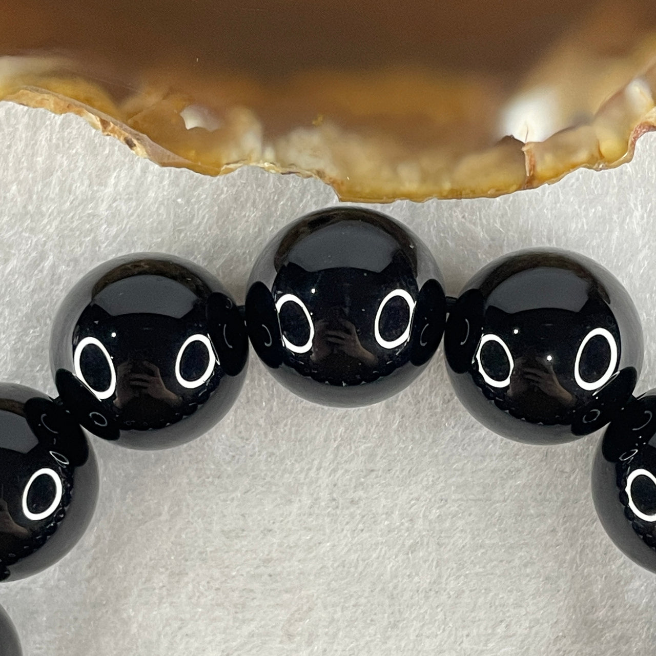 Natural Black Moldavite Meteorite Crystal Beads Bracelet 67.46g 16cm 16.4mm 13 Beads