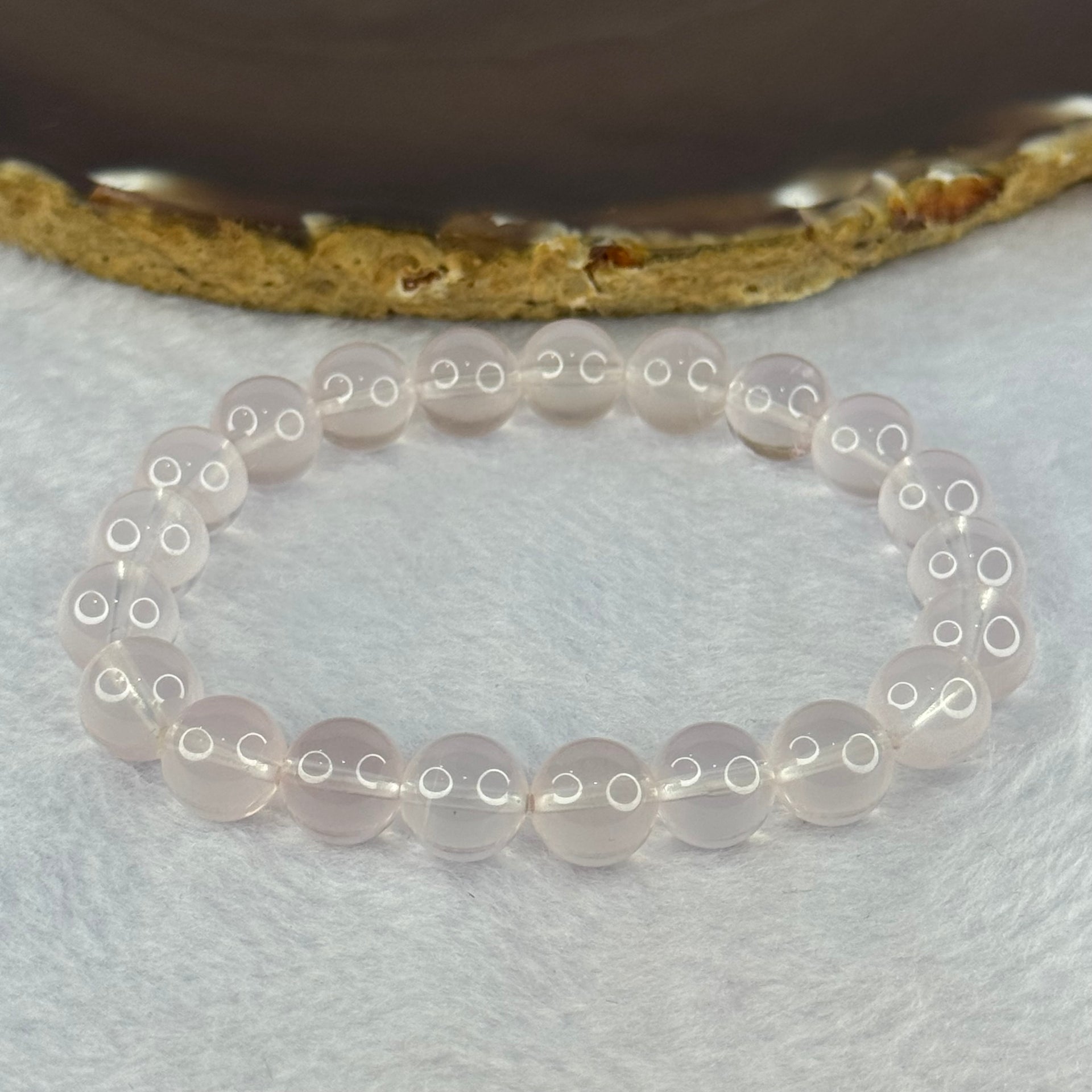 Natural Rose Quartz Beads Bracelet 天然玫瑰石英珠手链 23.36g 16.5cm 9.4mm 21 Beads - Huangs Jadeite and Jewelry Pte Ltd