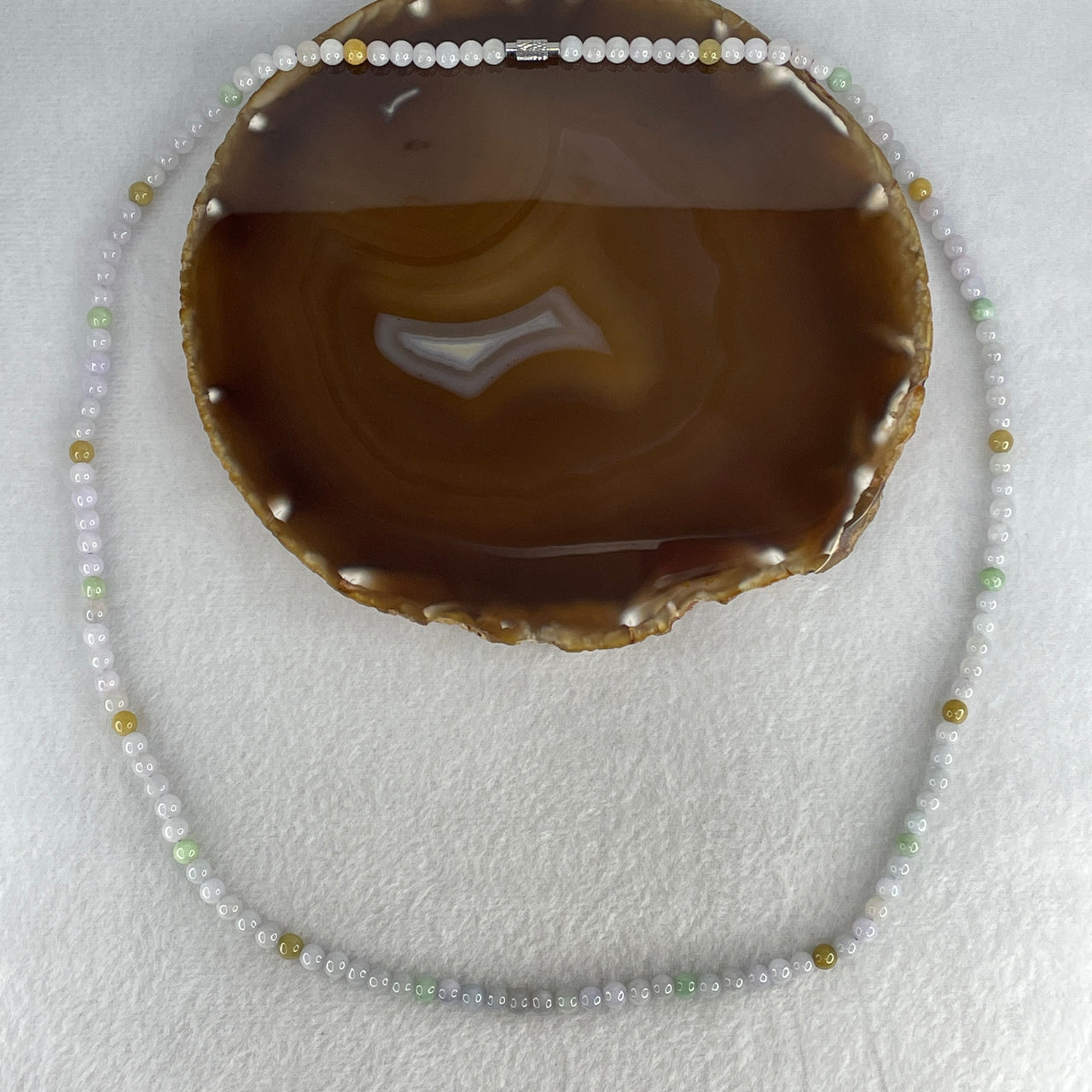 Natural Type A Tricolor Jadeite Beads Necklace | 64cm Lavender Green Yellow Jade 132-Bead Mala Prayer Chain (33.77g, 5.4mm)
