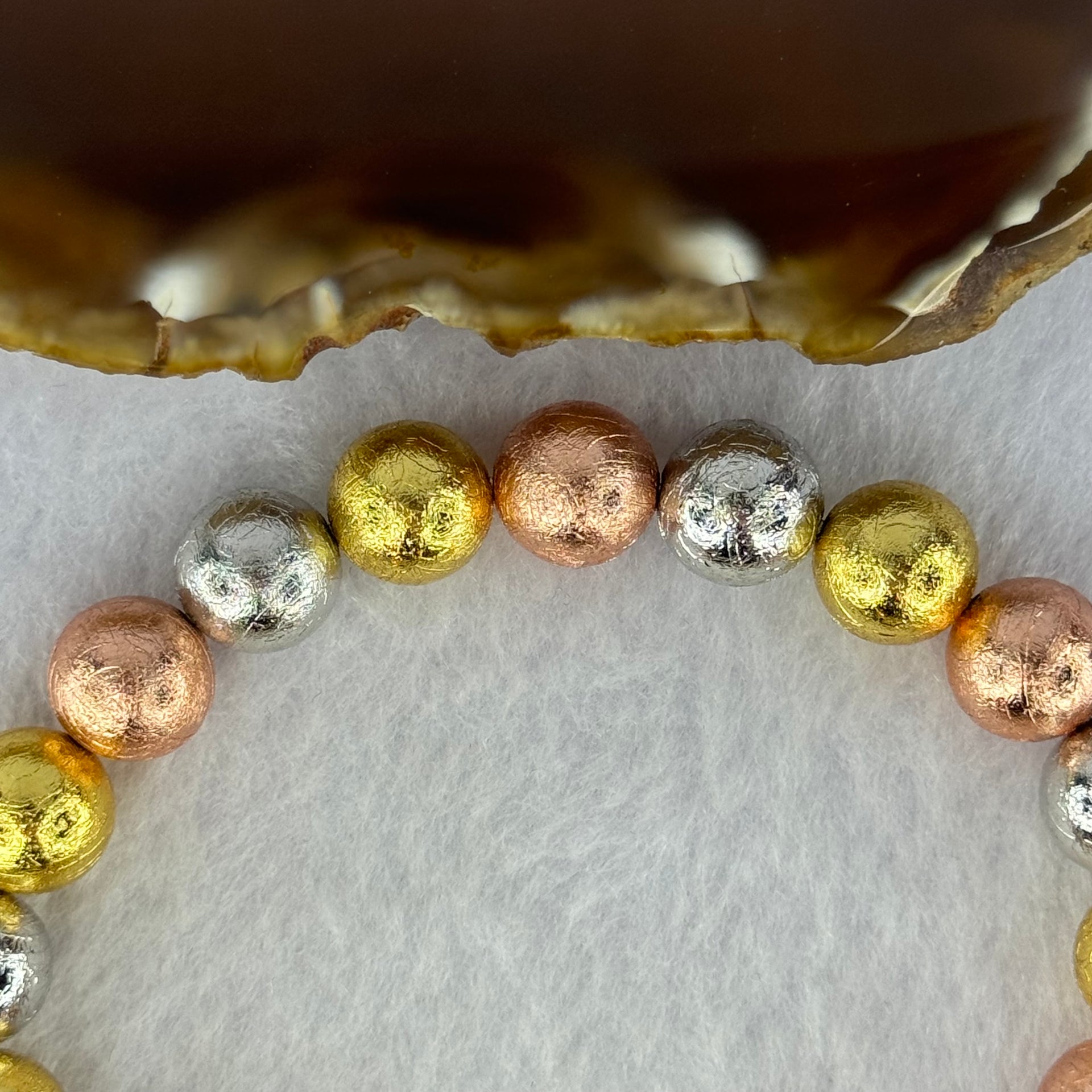 Natural Meteorite Sliver, Gold and Rose Gold Color Beads Bracelet 88.44g 17.5cm 10.3mm 20 Beads - Huangs Jadeite and Jewelry Pte Ltd