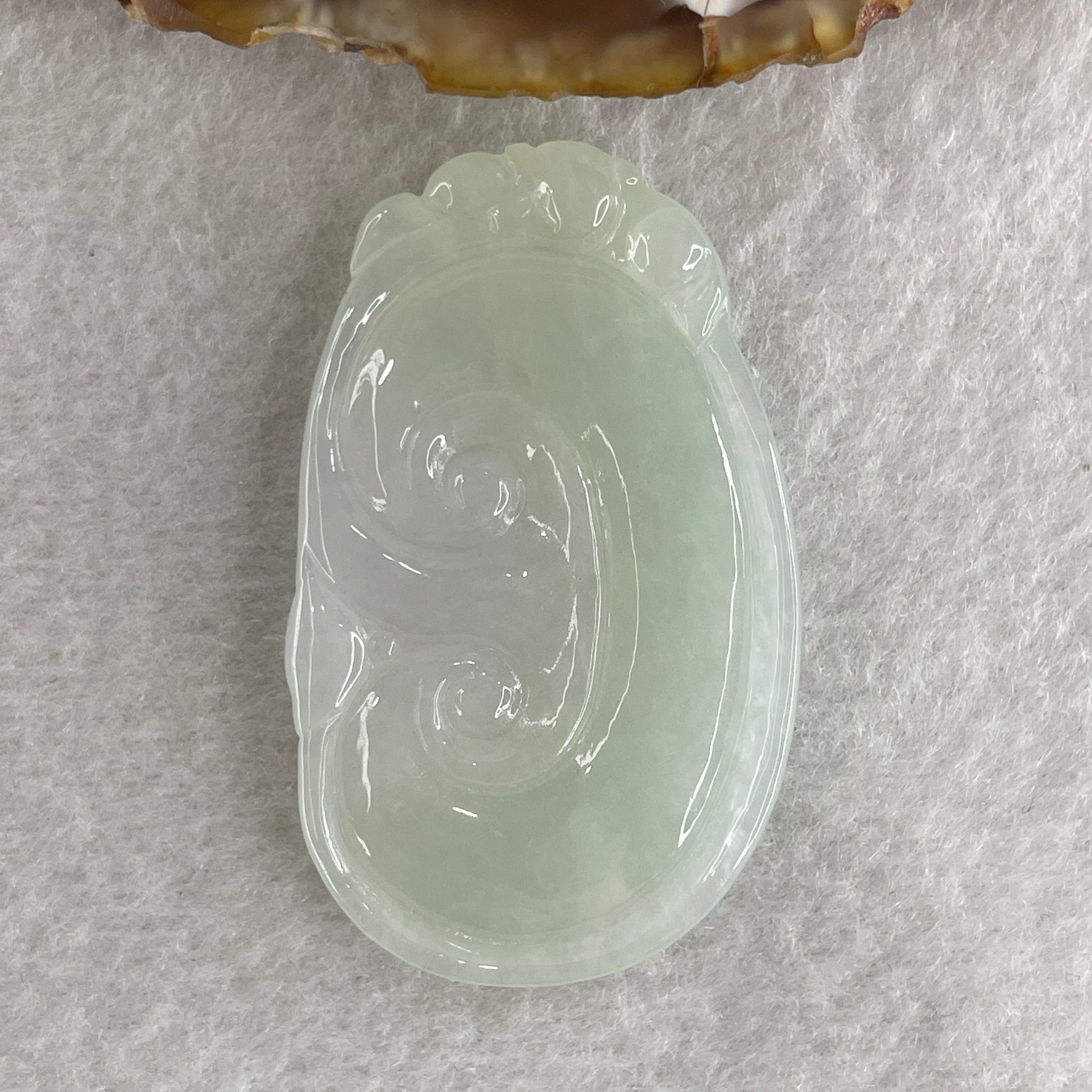 Natural Type A Semi Icy Light Green with Lavender Jadeite Pixiu on Ruyi Pendant 15.78g 47.9 by 29.3 by 6.0mm - Huangs Jadeite and Jewelry Pte Ltd