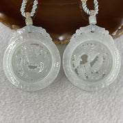 Grand Master Natural Colorless to Fain Green Jadeite Dragon and Phoenix Pendant 60.88g 54.8 by 47.9 by 6.0mm - Huangs Jadeite and Jewelry Pte Ltd