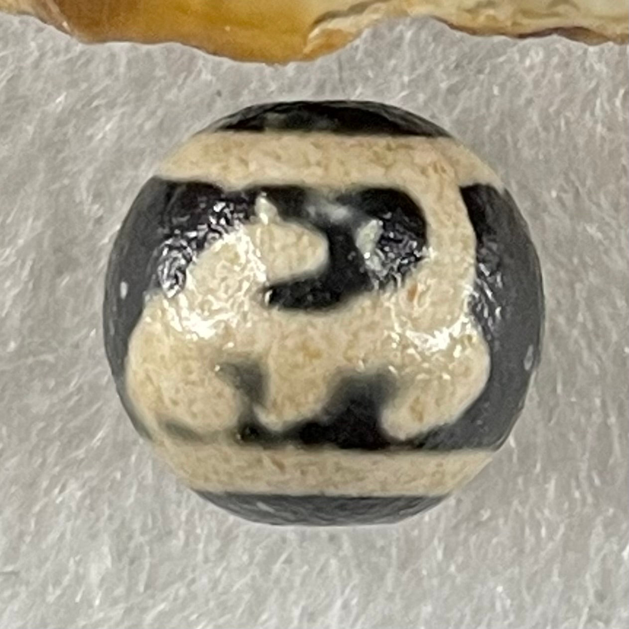 Natural Powerful Tibetan Old Oily Brown Yellowish White Agate Green Tara Dzi Bead Heavenly Master (Tian Zhu) 绿度母天珠 1.47g 10.0 by 10.4mm - Huangs Jadeite and Jewelry Pte Ltd