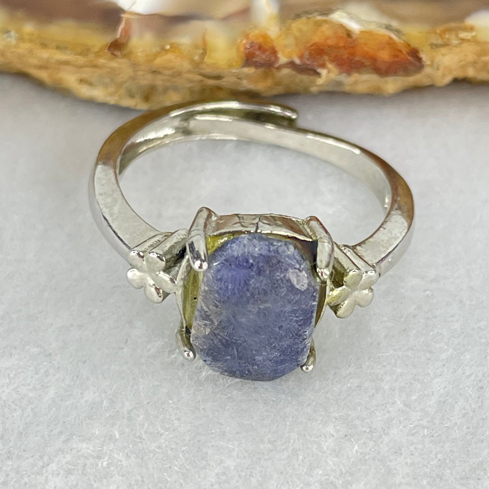 Rare Above Average Natural Blue Dumortierite Rutilated Quartz in S925 Sliver Ring (Adjustable Size) 3.28g 10.9 by 7.4 by 3.5mm - Huangs Jadeite and Jewelry Pte Ltd