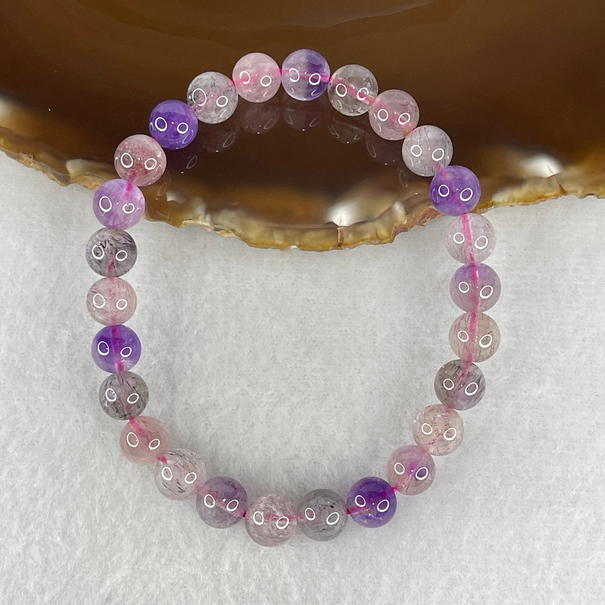 Certified Above Average Grade Natural Super 7 Crystal Beads Bracelet | 7.8mm Sacred 7-Mineral Synergy Power (15.97g | 16.5cm Wrist Sizing | 26 Beads)