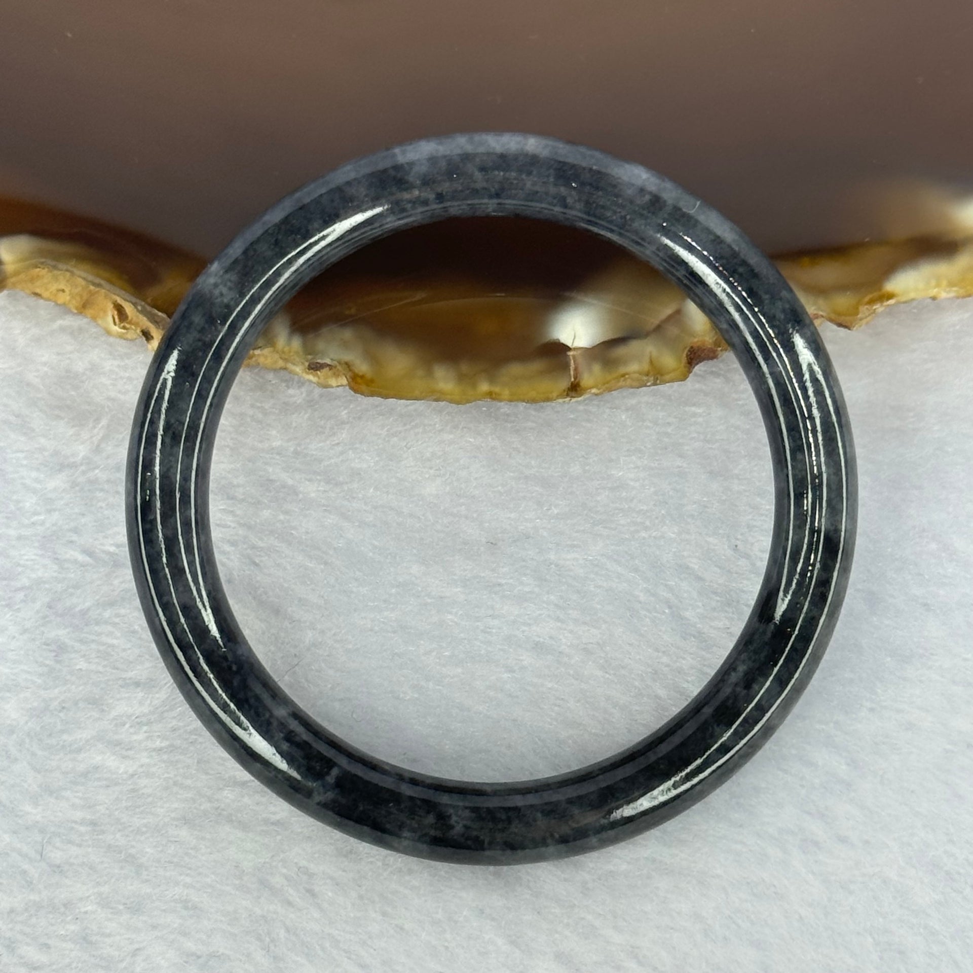 Type A Black Grey Wuji Jadeite Baby Bangle 15.03g Internal Diameter 40.8mm 6.4 by 6.5mm - Huangs Jadeite and Jewelry Pte Ltd