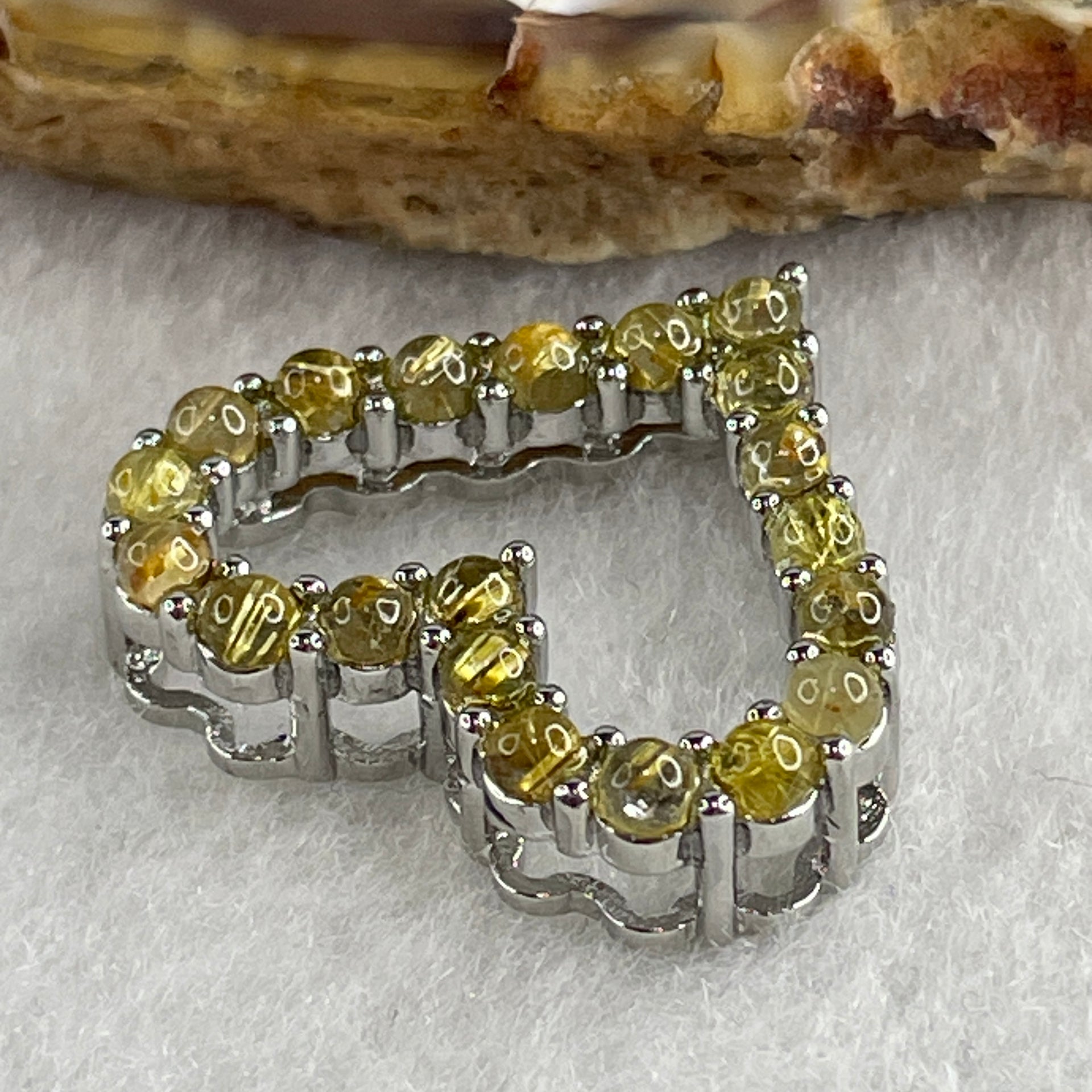 Natural Golden Rutilated Quartz Heart Shape Pendant in S925 Sliver 3.36g 2.5 by 1.5mm - Huangs Jadeite and Jewelry Pte Ltd