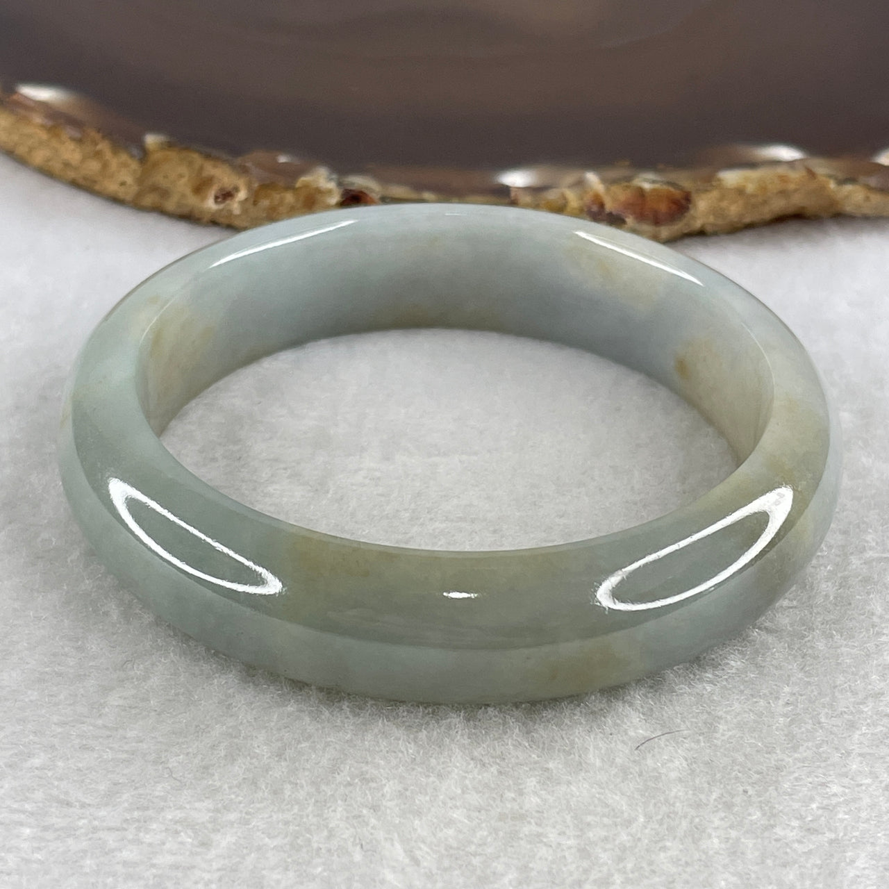 Natural Type A Multicolor Jadeite Bangle | 57.5mm Lavender & Light Green with Radiant Yellow Patches | Close to Perfect Wide-Band "San Cai" Round Wrist Heirloom (66.25g 14.3x8.8mm)
