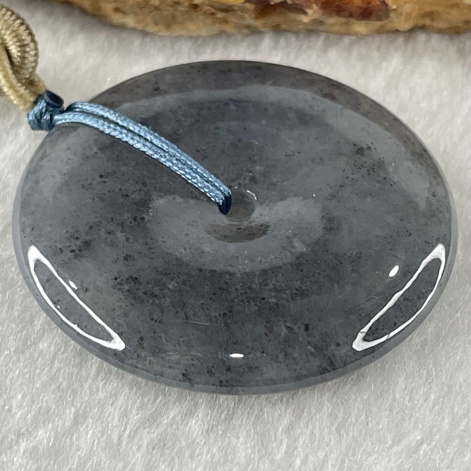 Type A Semi Icy Wuji Grey with Lavender Jadeite Ping An Kou Pendant 19.86g 37.2 by 6.1mm - Huangs Jadeite and Jewelry Pte Ltd