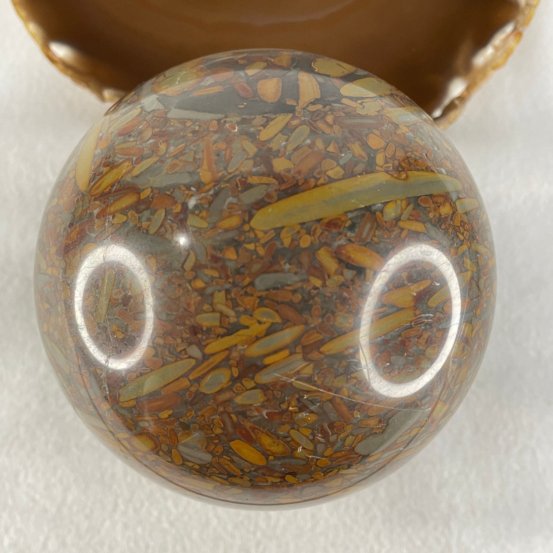 Natural Brecciated Jasper Ball Display with Wooden Stand 1641.2g 95.6 by 165.0mm - Huangs Jadeite and Jewelry Pte Ltd