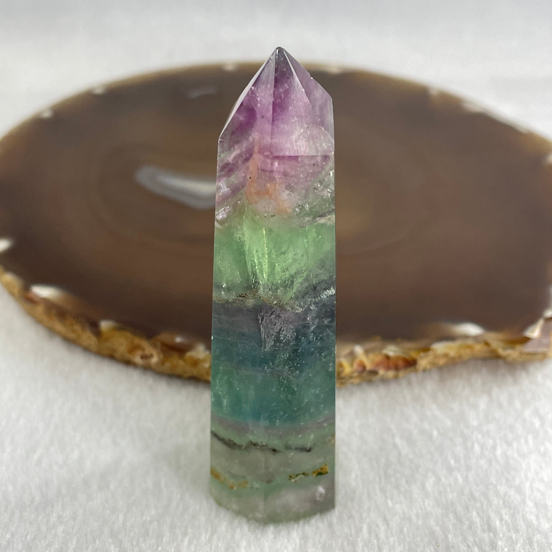 Natural Green and Purple Fluorite Quartz Tower Display 86.18g 81.2 by b27.3. by 22.1mm - Huangs Jadeite and Jewelry Pte Ltd