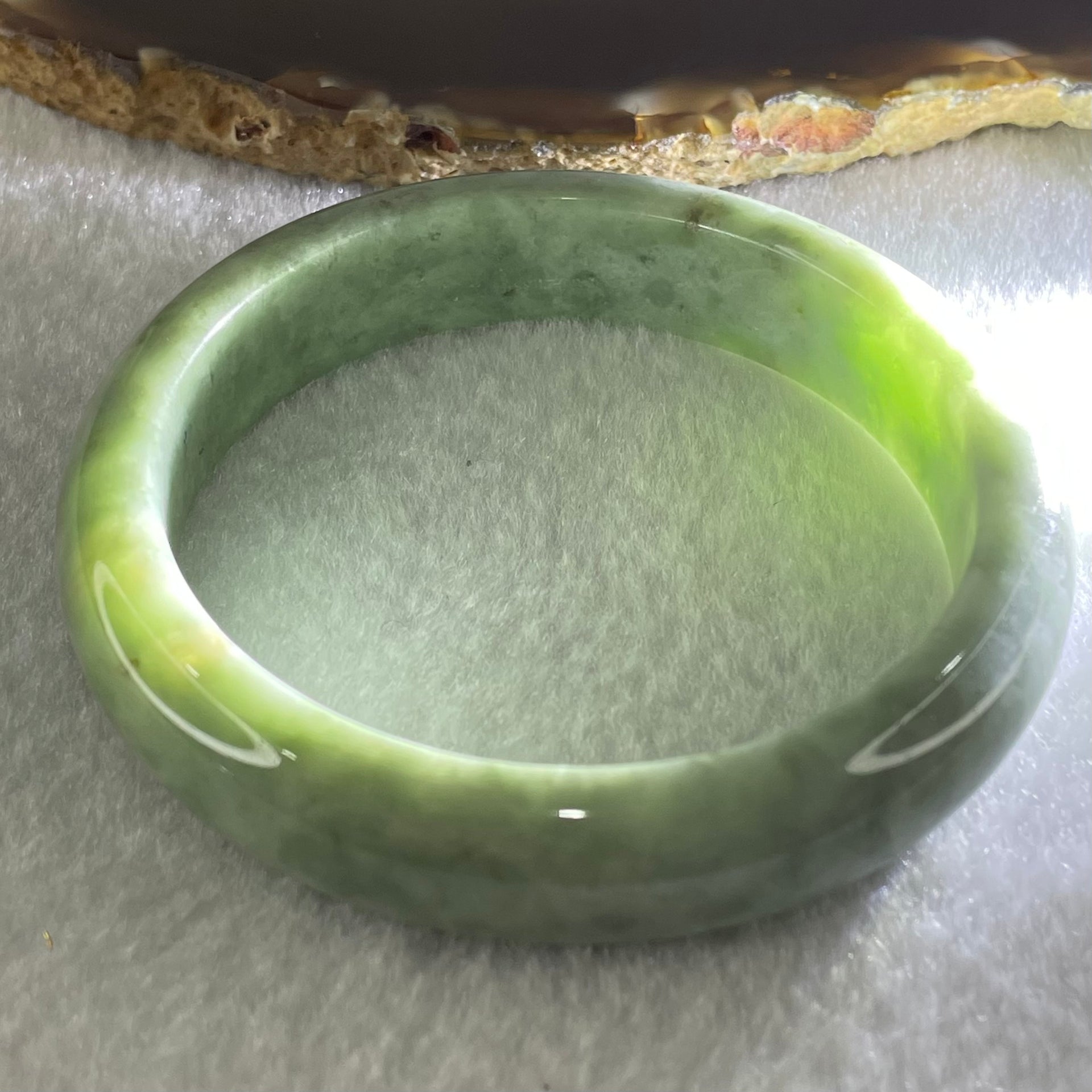 Type A Green Dou Qing Jadeite Bangle 54.06g Internal Diameter 56.8mm 13.4 by 7.7mm (Slight Internal Line) - Huangs Jadeite and Jewelry Pte Ltd