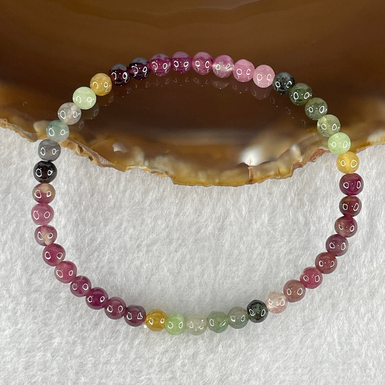 Natural Rainbow Tourmaline Beads Bracelet 5.53g 15.5cm 4.5mm 43 Beads