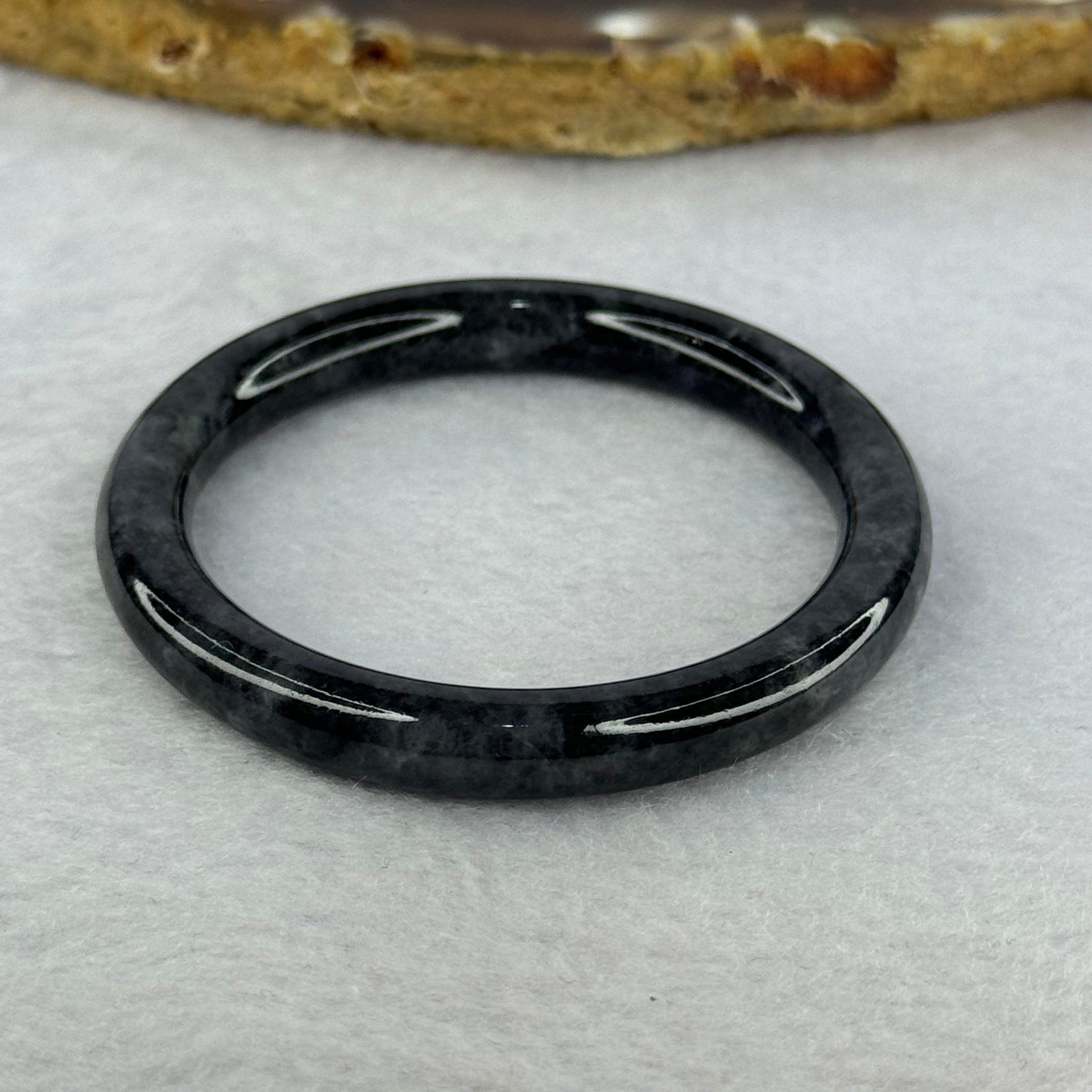 Type A Black Grey Wuji Jadeite Baby Bangle 15.03g Internal Diameter 40.8mm 6.4 by 6.5mm - Huangs Jadeite and Jewelry Pte Ltd