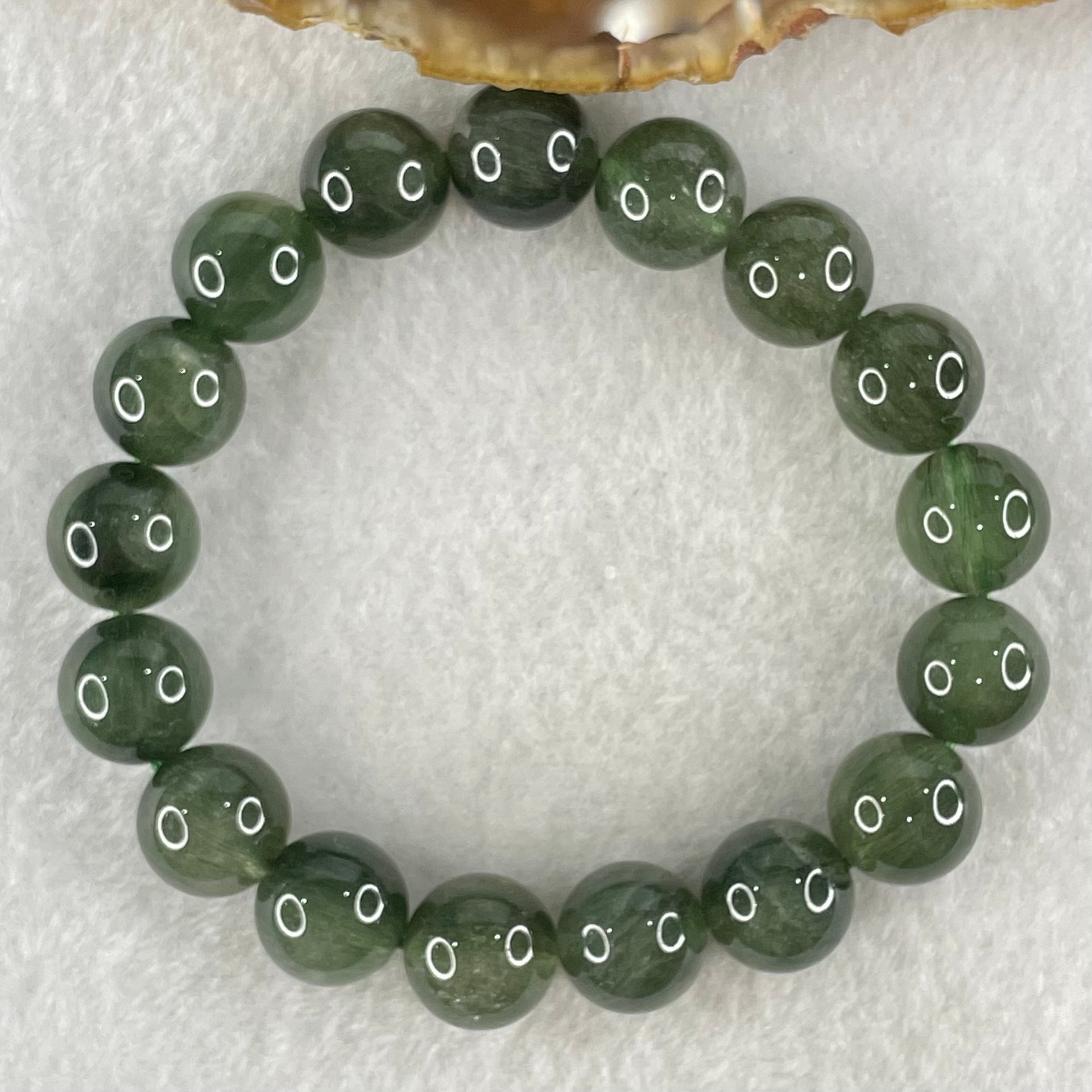 Good Grade Natural Cats Eye Green Rutilated Quartz Beads Bracelet 37.68g 17cm 11.7mm 17 Beads - Huangs Jadeite and Jewelry Pte Ltd