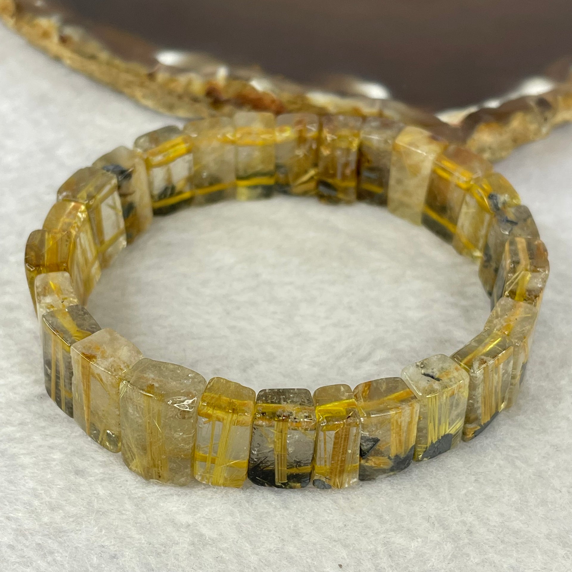 High Quality Natural Golden Rutilated Quartz Bracelet 高品质天然金顺发晶手链 33.46g 15.5cm 13.4 by 7.6 by 5.2mm 27 pc - Huangs Jadeite and Jewelry Pte Ltd