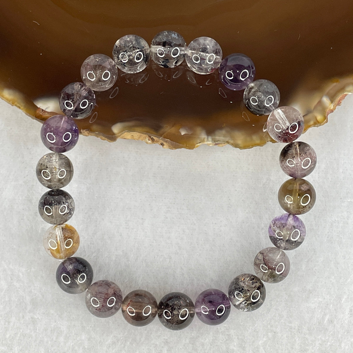 Certified Good Grade Natural Black Super 7 Crystal Beads Bracelet | 16cm Strand of 22 Beads 8.7mm (19.94g | Root Grounding, Manifestation & Aura Shield)