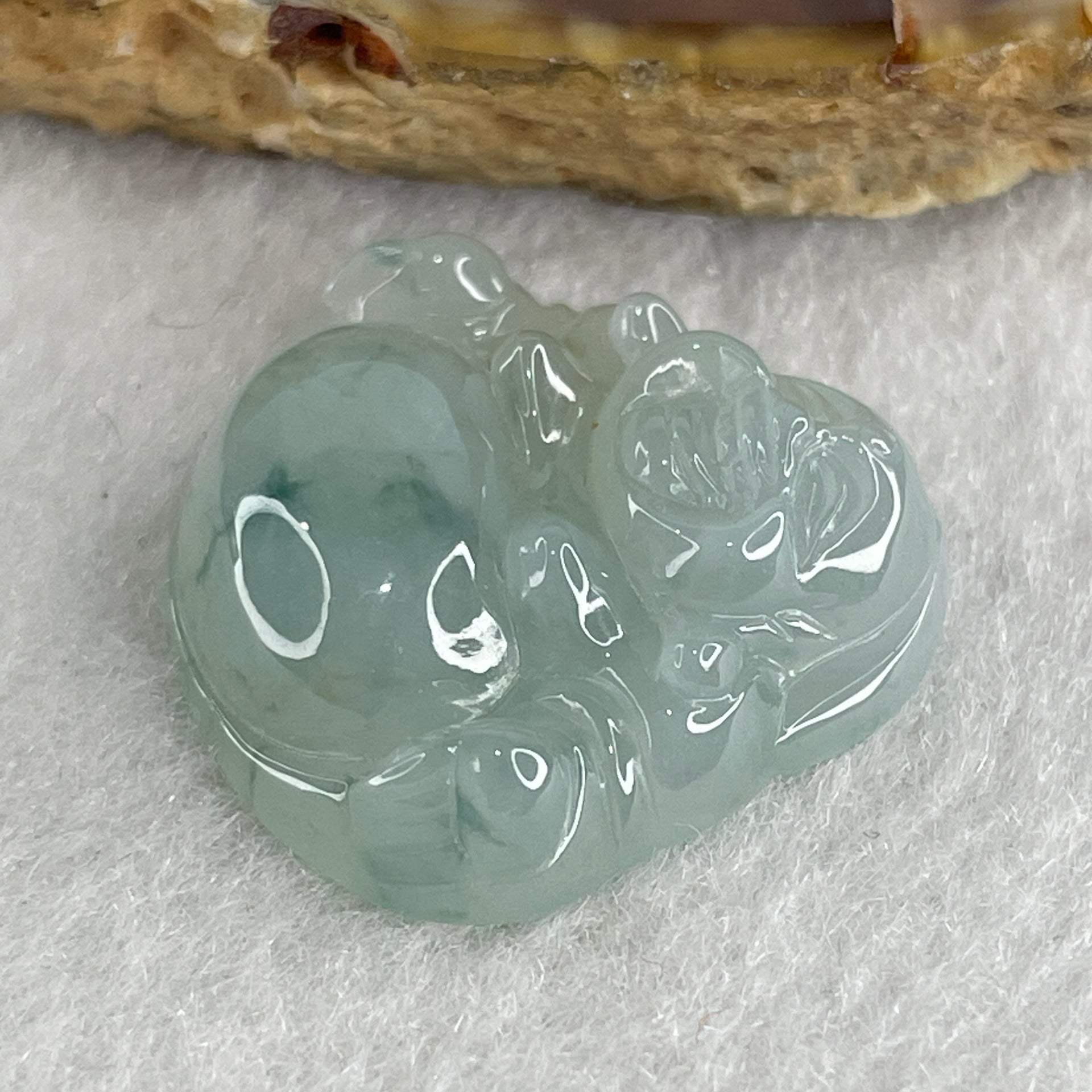 Certified Natural Type A Jelly Light Green with Green Piao Hua Jadeite Milo Laughing Buddha 6.33g 23.7 by 25.8 by 7.2mm - Huangs Jadeite and Jewelry Pte Ltd