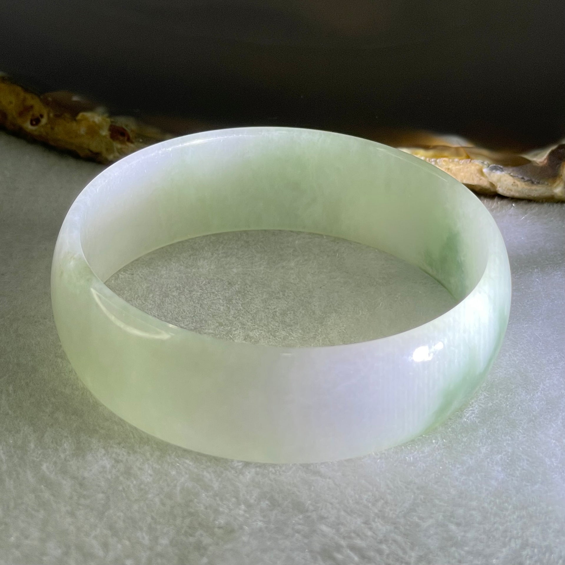 Type A Light Green Faint Lavender with Blueish Green Patch Jadeite Bangle 31.72g Inner Diameter 52.7mm 16.8 by 4.3mm (Slight Internal Lines) - Huangs Jadeite and Jewelry Pte Ltd