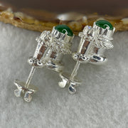 Type A Natural Full Old Mine Spicy Green Jadeite Cabochon 9.1 by 6.8 by 3.5mm Stone for Setting 20.59g (On Silver Earrings Mold) - Huangs Jadeite and Jewelry Pte Ltd