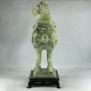 Natural Green Serpentine Victory Horse with Wooden Stand Display 2,539.2g 187.0 by 273.0 by 110.0mm - Huangs Jadeite and Jewelry Pte Ltd