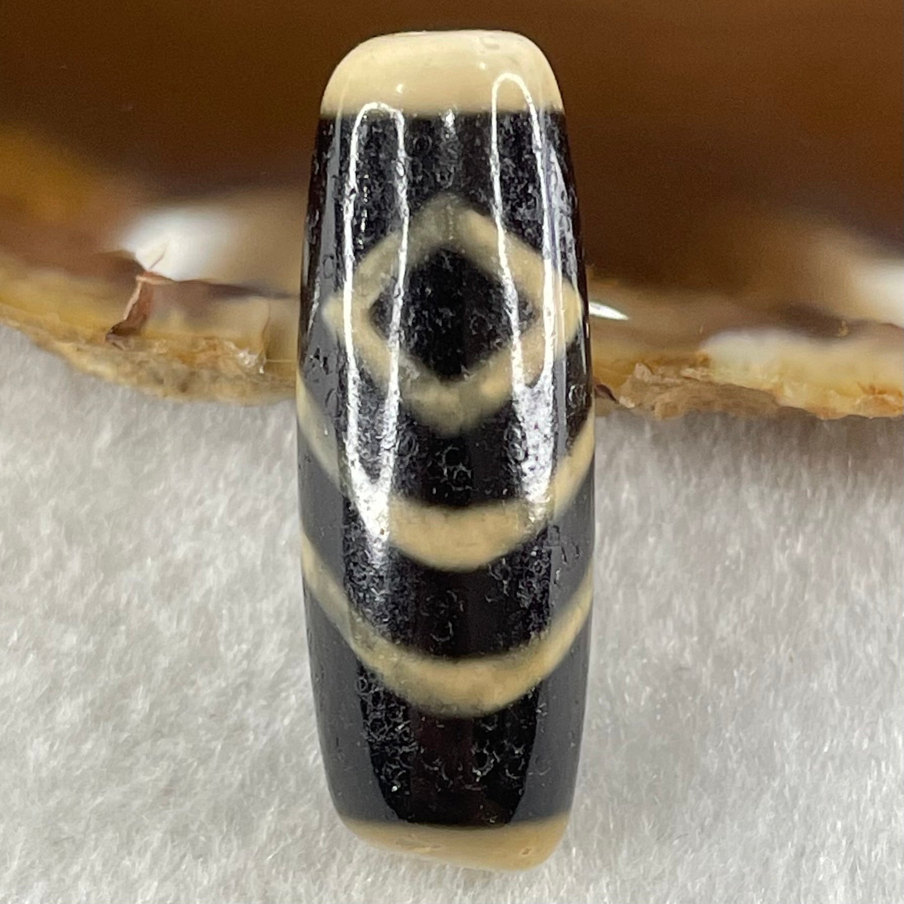Natural Powerful Tibetan Old Oily Water Pattern One Eye Vajra With Nectar Vessel Treasure Bottle Agate Bead Heavenly Master (Tian Zhu) 天珠 8.40g 34.6 by 12.3mm - Huangs Jadeite and Jewelry Pte Ltd