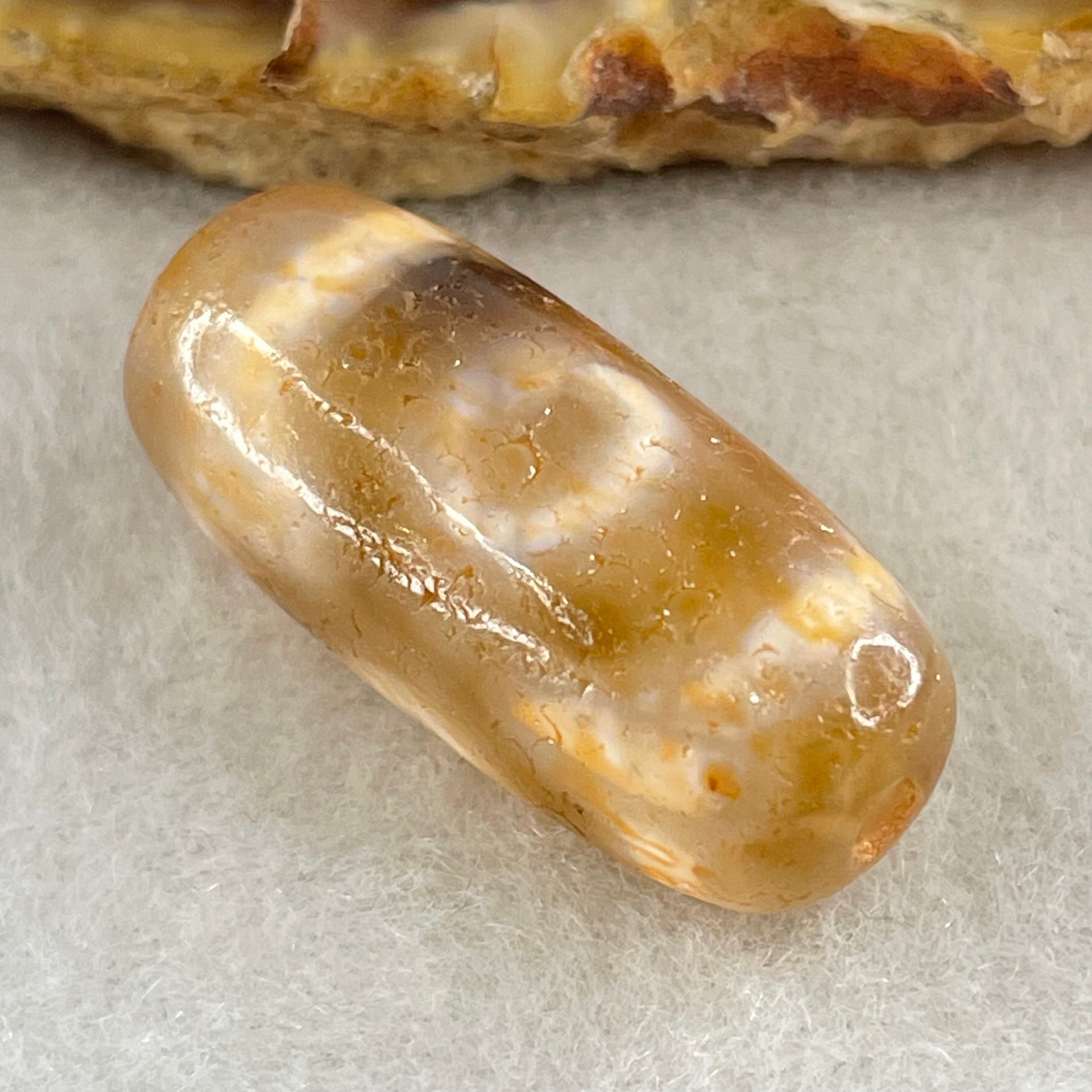 Natural Powerful Tibetan Old Oily Agate 3 Eyes Dzi Bead Heavenly Master (Tian Zhu) 三眼天诛 5.95g 26.5 by 11.7mm - Huangs Jadeite and Jewelry Pte Ltd