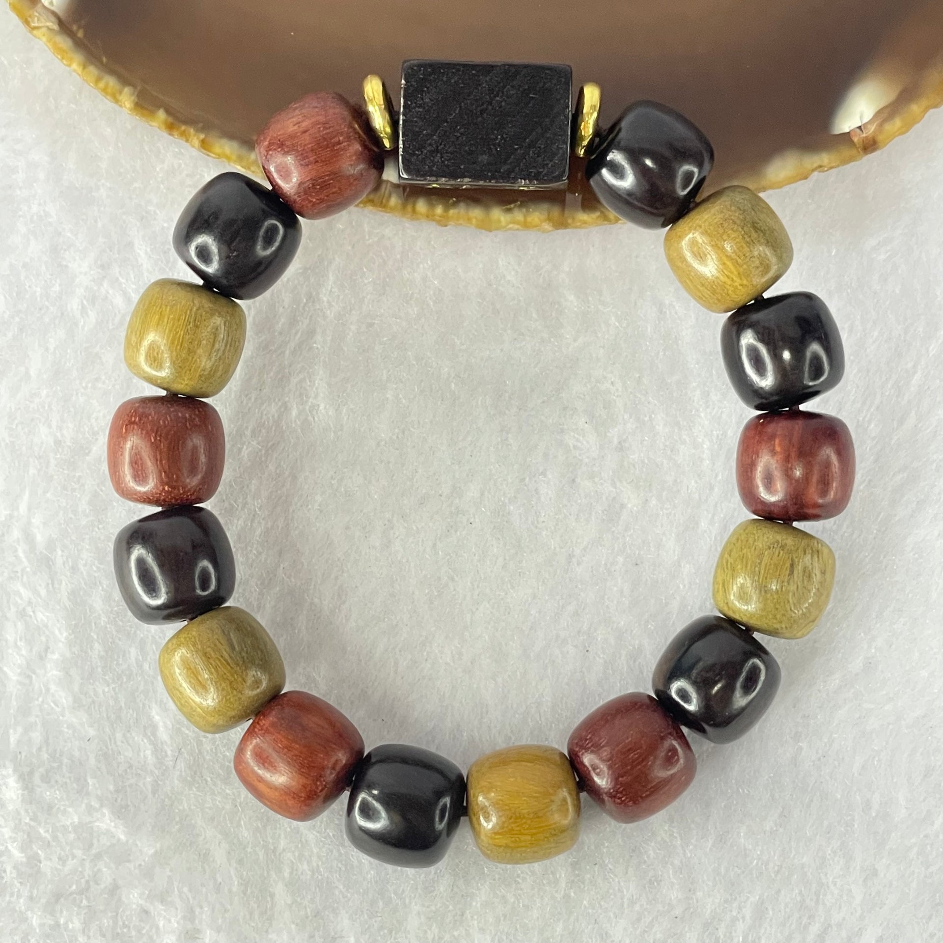 Natural Mixed Color Rose Wood Beads Bracelet 多宝珠小叶紫檀黑檀金丝楠手链 23.38g 18cm 12.2mm by 16 Beads - Huangs Jadeite and Jewelry Pte Ltd