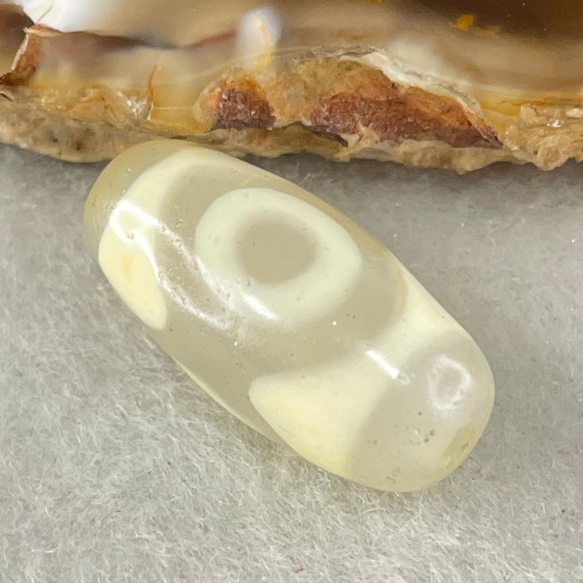 Natural Powerful Tibetan Old Oily Agate 3 Eyes Dzi Bead Heavenly Master (Tian Zhu) 三眼天诛 2.90g 20.5 by 9.8mm - Huangs Jadeite and Jewelry Pte Ltd