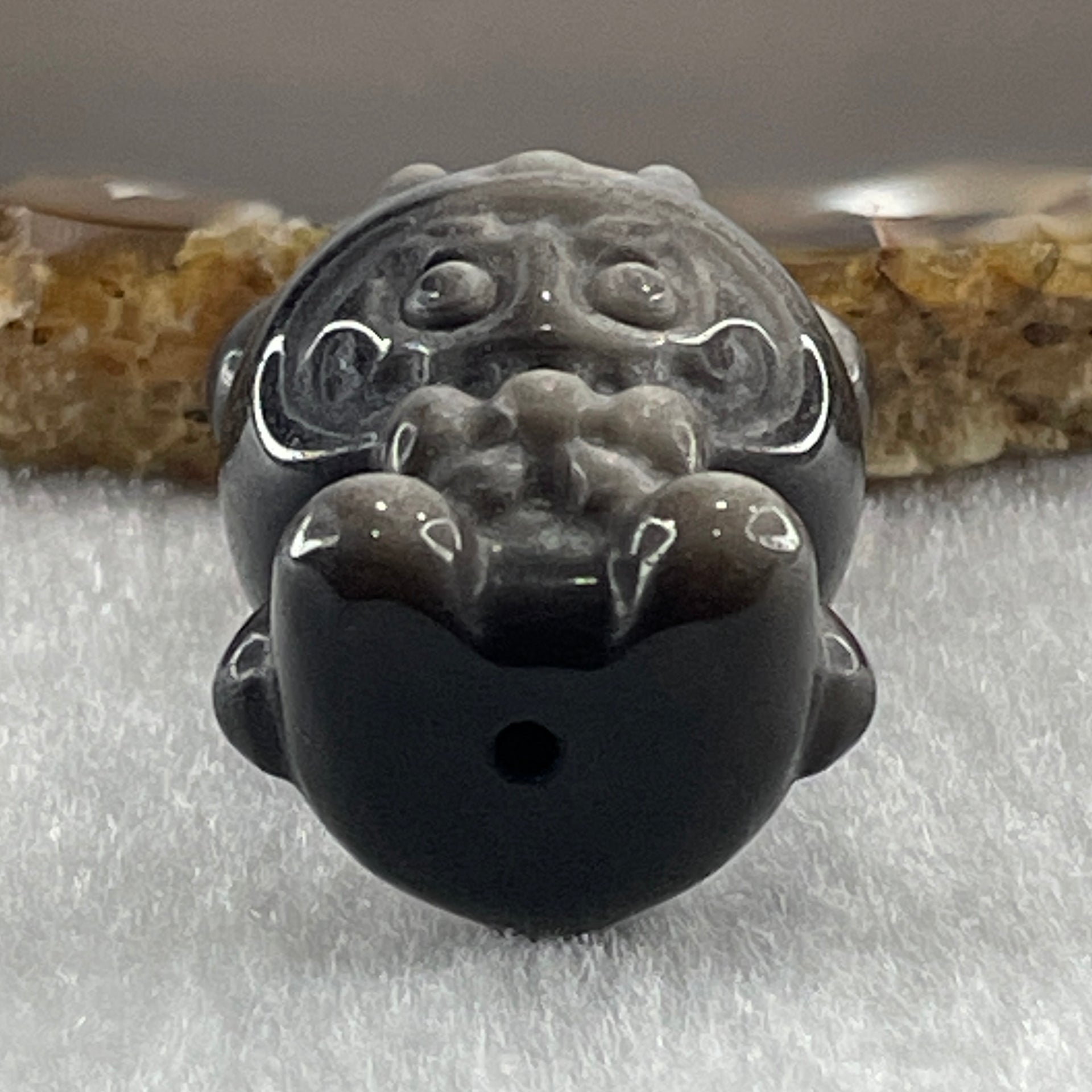 Black Obsidian Labubu Charm Display 16.03g 29.8 by 22.6 by 20.0mm - Huangs Jadeite and Jewelry Pte Ltd