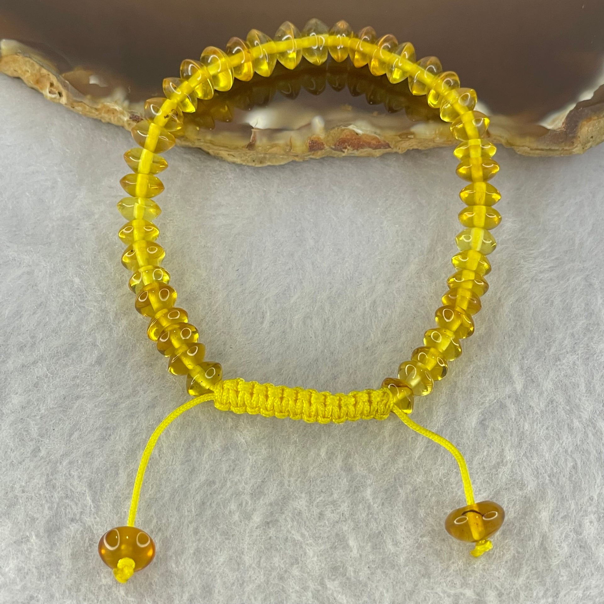 Natural Yellow Amber Beads String Bracelet 3.90g 15cm 6.9mm 41 Beads - Huangs Jadeite and Jewelry Pte Ltd