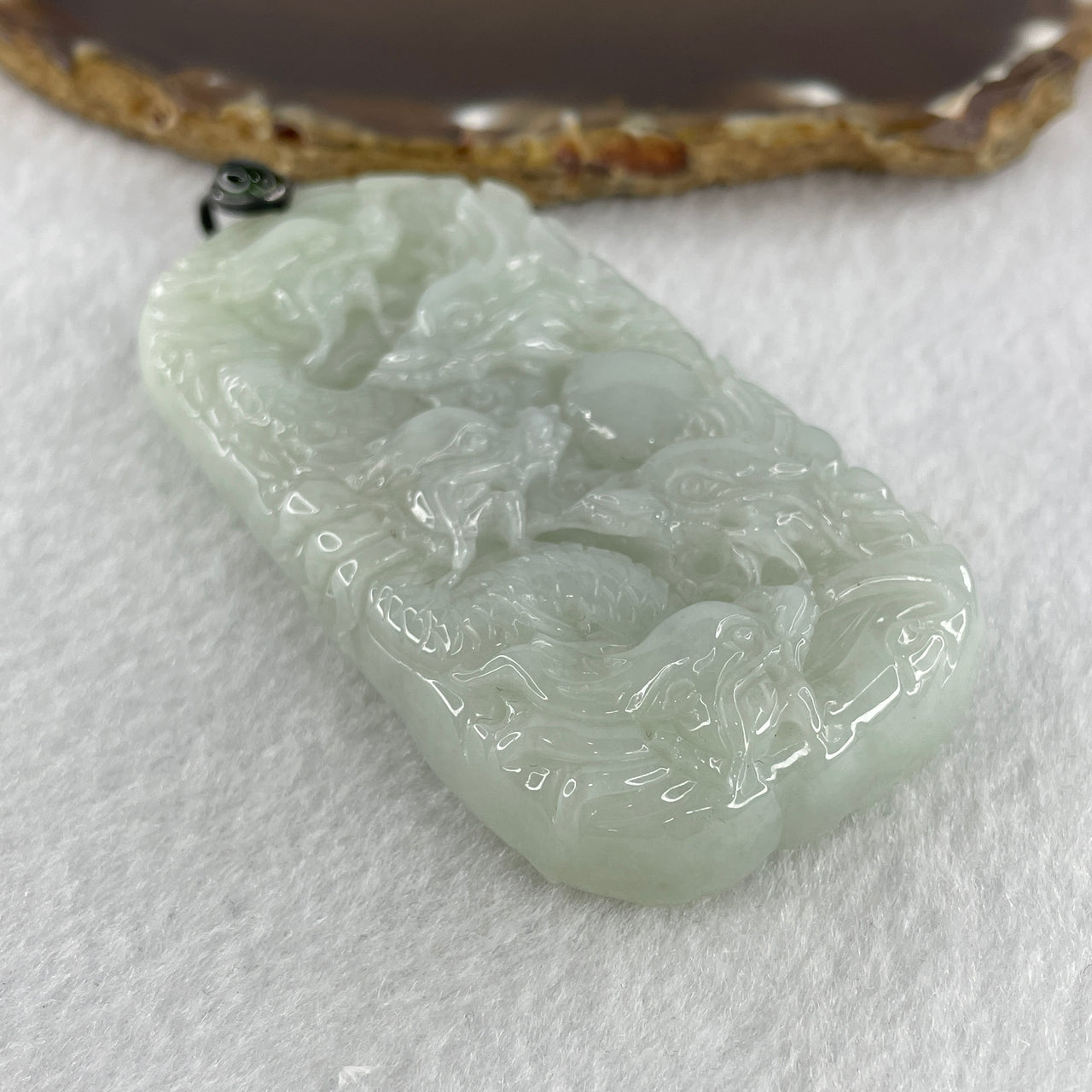 Natural Type A Light Green Faint Lavender Jadeite 9 Dragons Pendant in S925 Silver Clasp and Green Gemstone 101.62g 78.3 by 39.5 by 15.0mm
