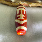 Natural Powerful Tibetan Old Oily Red White Agate One Eye Gold Metal Element Dzi Bead Heavenly Master (Tian Zhu) 一眼金天珠 10.48g 37.6 by 13.2mm - Huangs Jadeite and Jewelry Pte Ltd