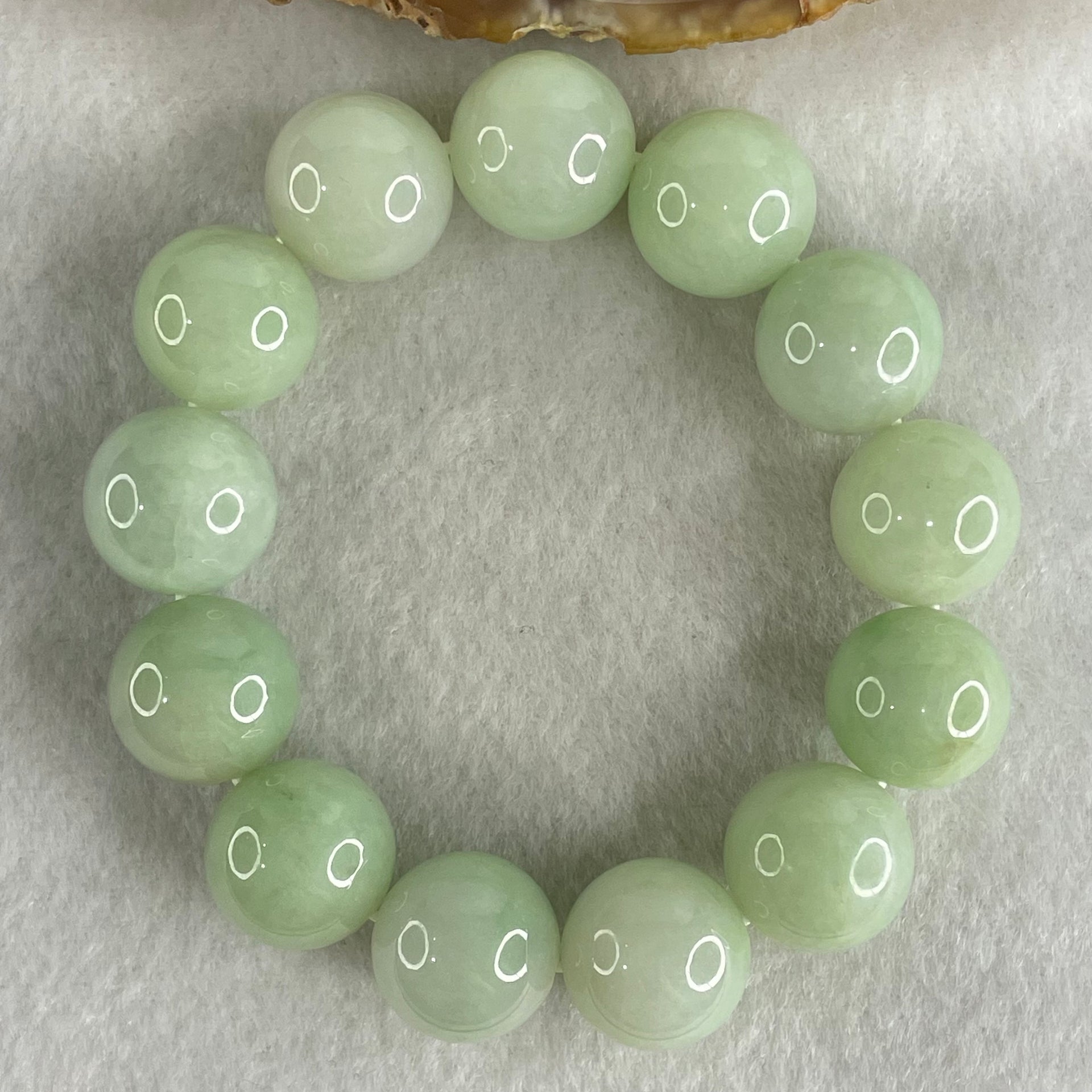 Type A Light Green Jadeite Beads Bracelet 88.62g 15.5cm 15.8mm 13 Beads (Slight Internal Lines) - Huangs Jadeite and Jewelry Pte Ltd