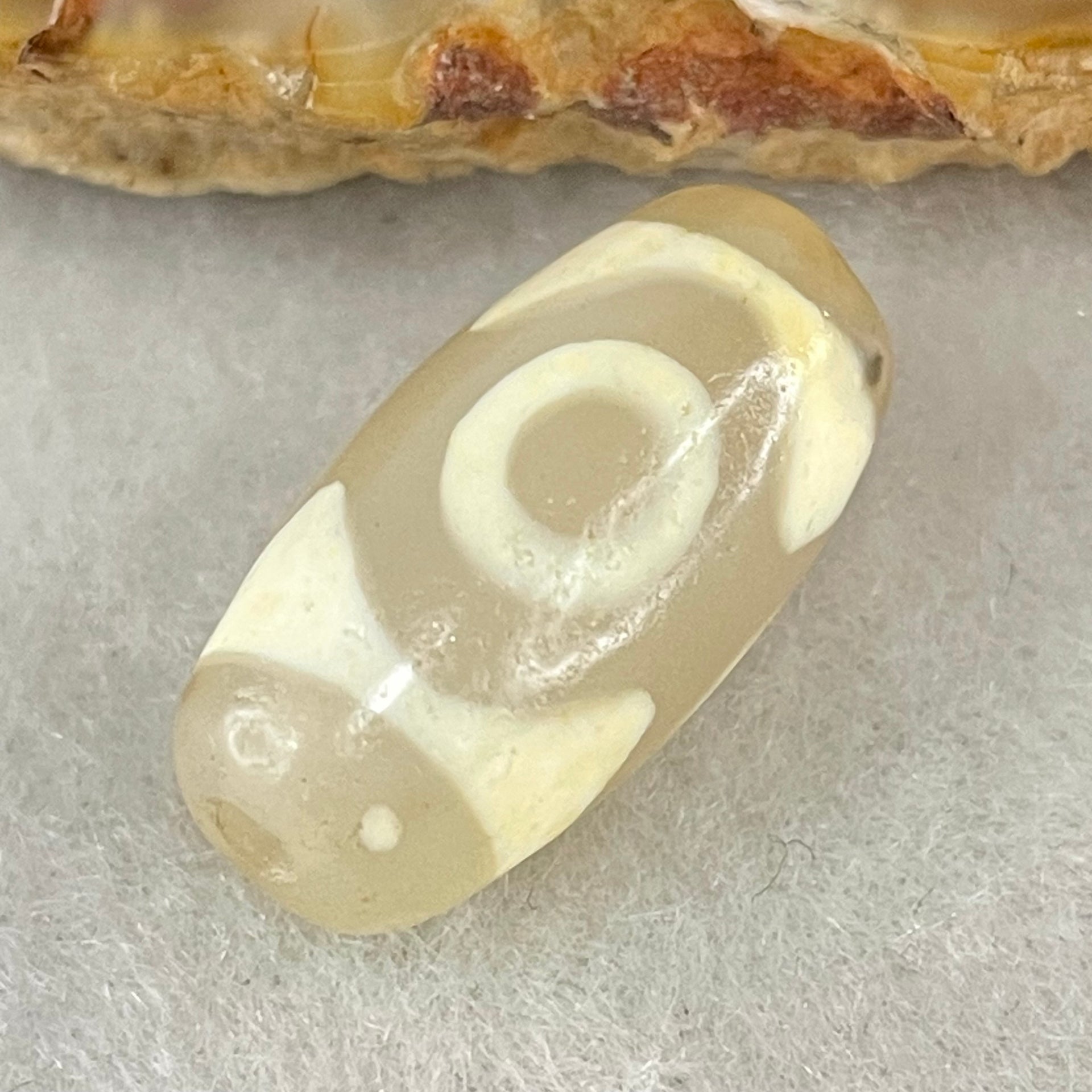 Natural Powerful Tibetan Old Oily Agate 3 Eyes Dzi Bead Heavenly Master (Tian Zhu) 三眼天诛 3.05g 20.0 by 10.1mm - Huangs Jadeite and Jewelry Pte Ltd