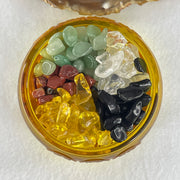 Yellow Liuli Wealth Pot with Five Element Crystal Fragment (Clear Quartz, Black Obsidian, Red Jasper, Citrine, Serpentine) Display Total Weight 336.49g 79.8 by 40.8mm - Huangs Jadeite and Jewelry Pte Ltd