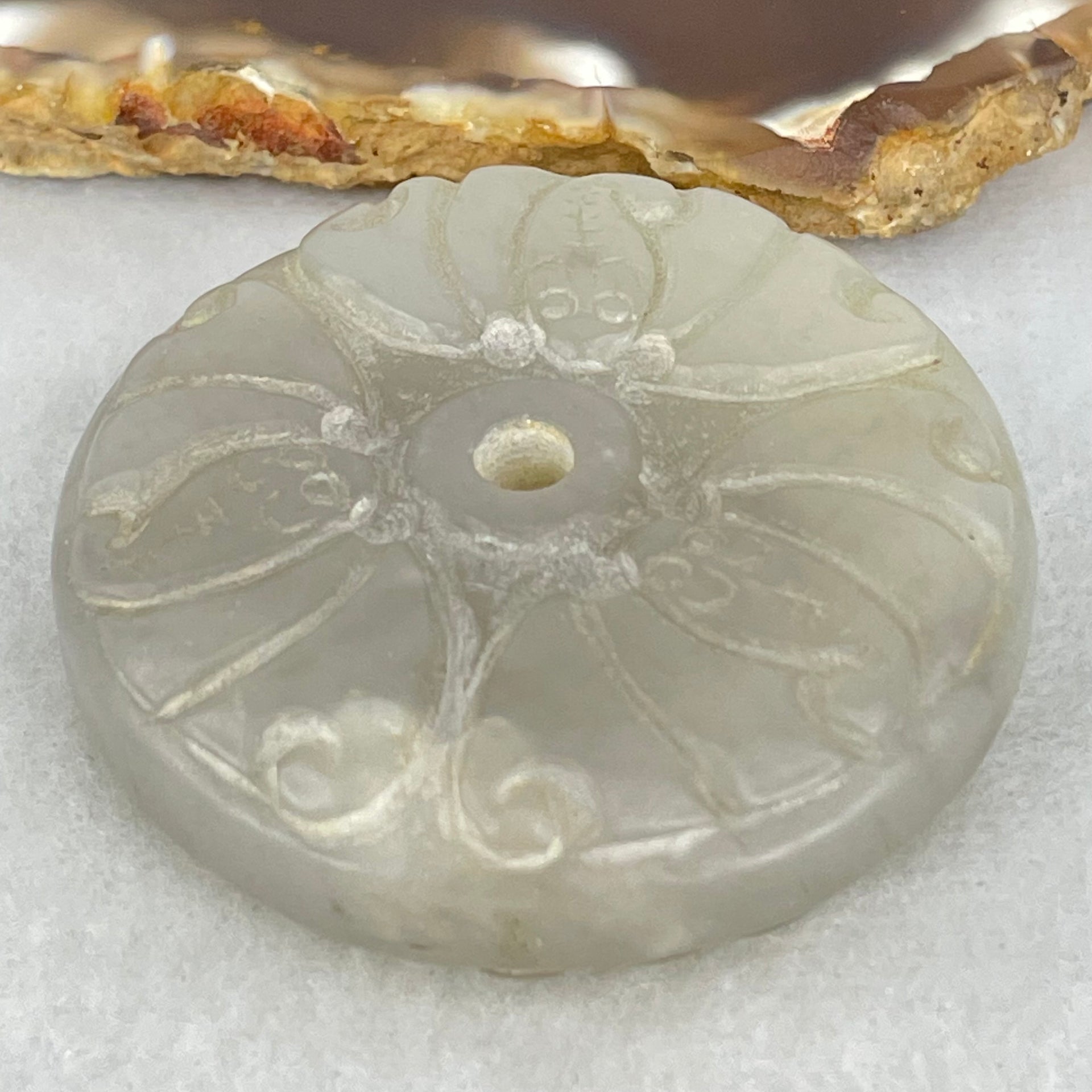 Antique Natural Greyish Lavender Nephrite Ping An Kou Donut Pendant 64.41g 58.5 by 14.0mm - Huangs Jadeite and Jewelry Pte Ltd