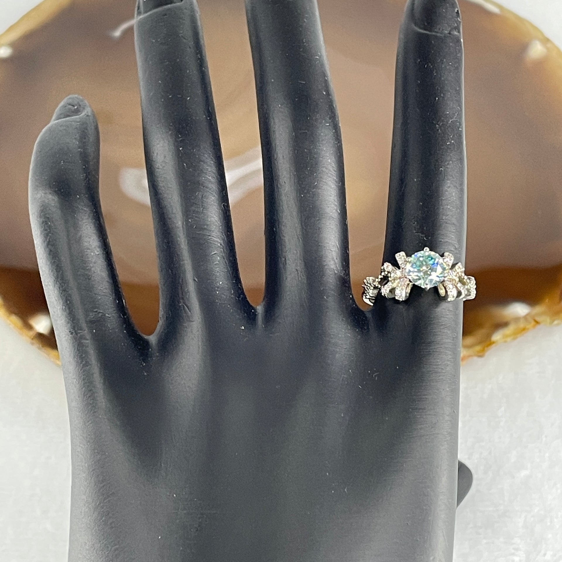 Blue Moissanite Ring in S925 Sliver 2.69g 6.7 by 4.5mm (Adjustable Size) - Huangs Jadeite and Jewelry Pte Ltd