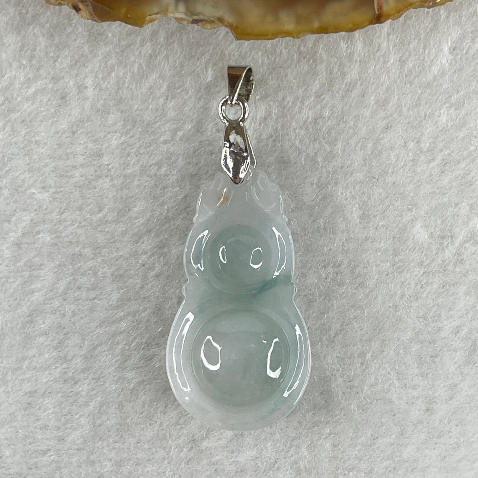 Natural Type A Semi Icy Lavender Jadeite Calabash Hulu Pendant in Stainless Steel Clasp 3.37g 29.3 by 15.6 by 5.1mm - Huangs Jadeite and Jewelry Pte Ltd