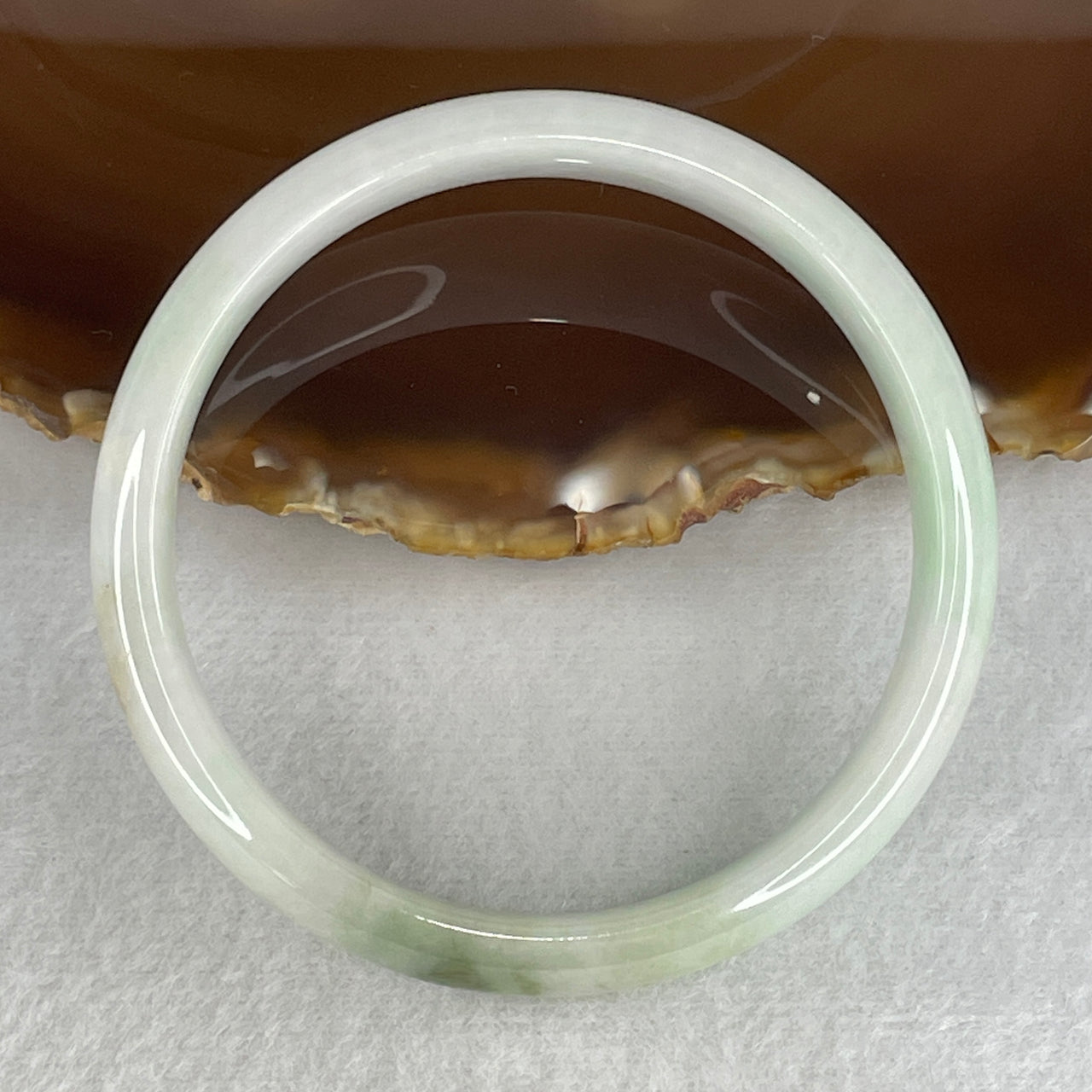 59.6mm Genuine Jadeite Bangle Type A - Moss Green & Yellow Floating Flowers - 44.76g Natural Light Green Jadeite Jewelry 12.5x6.7mm Wide (Very Slight Internal Lines and External Rough)
