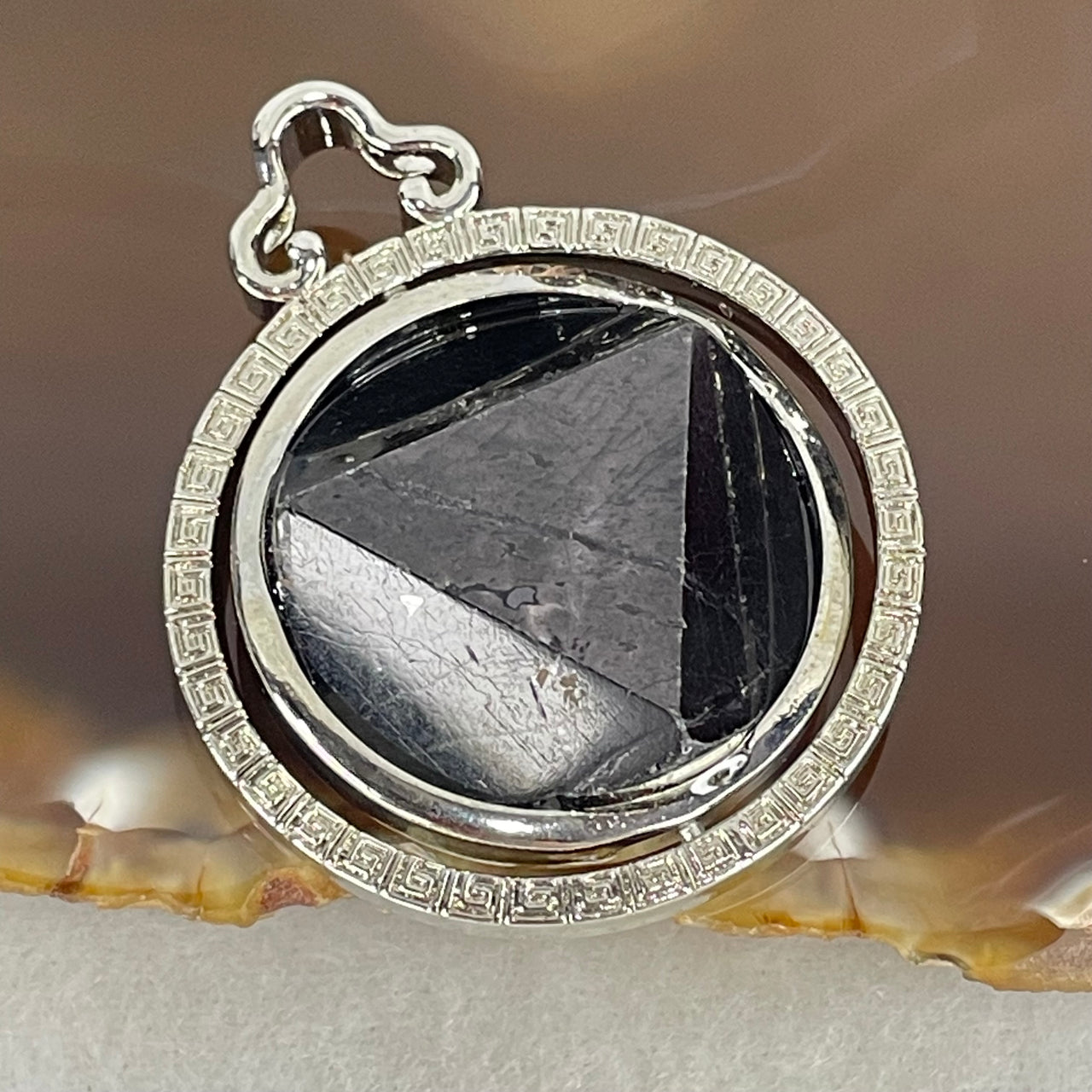 Natural Hypersthene in Stainless Steel Pendant 24.53g 25.0 by 9.3mm - Huangs Jadeite and Jewelry Pte Ltd