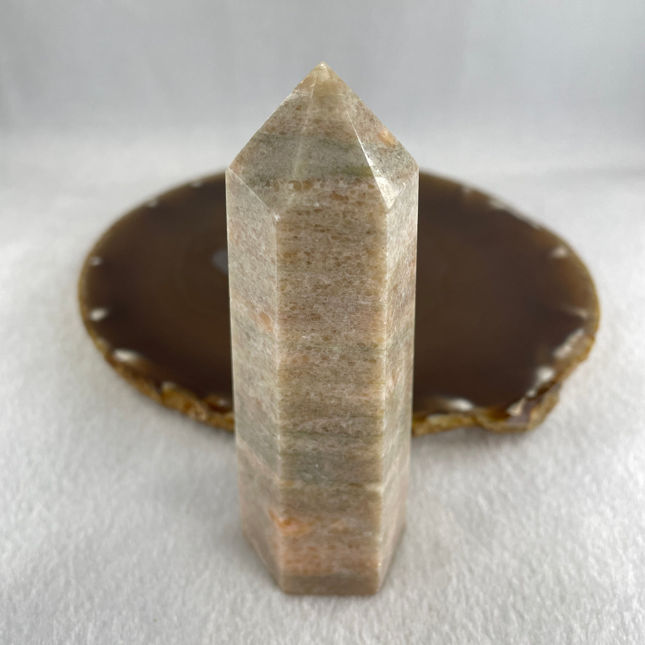 Natural Grey Orange Calcite Quartz Tower Display 180.49g 101.4 by 36.5 by 32.1mm - Huangs Jadeite and Jewelry Pte Ltd