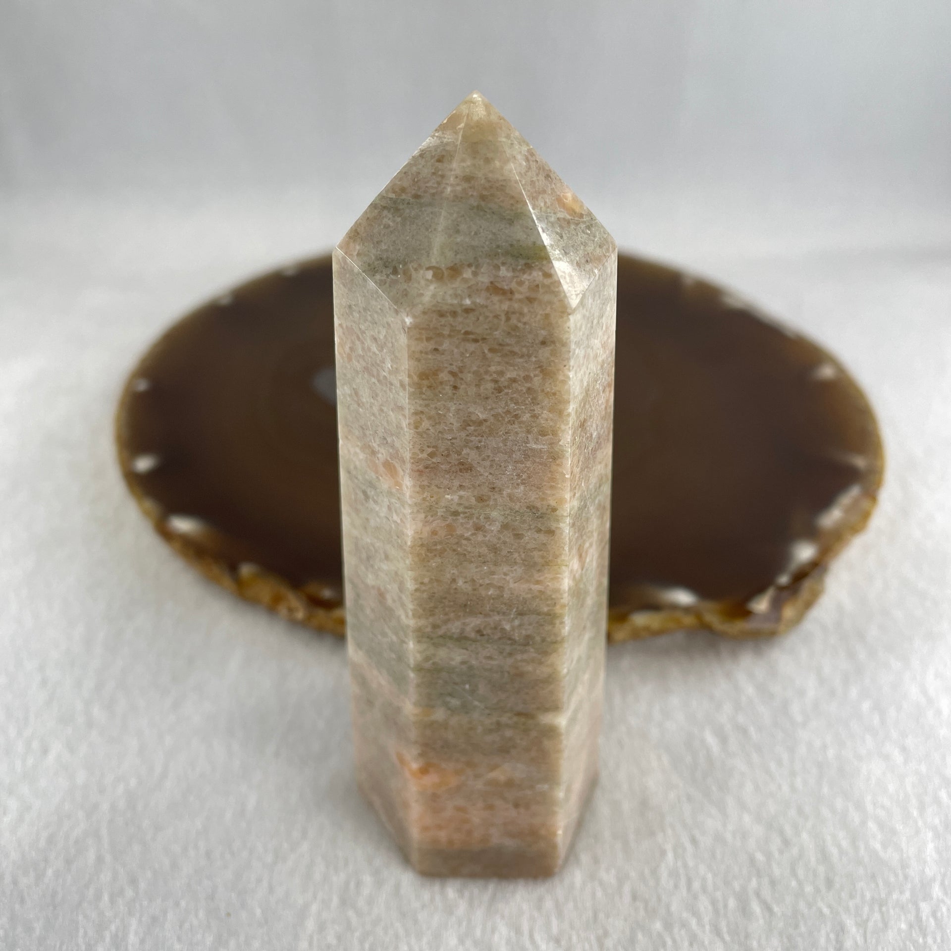 Natural Grey Orange Calcite Quartz Tower Display 180.49g 101.4 by 36.5 by 32.1mm - Huangs Jadeite and Jewelry Pte Ltd