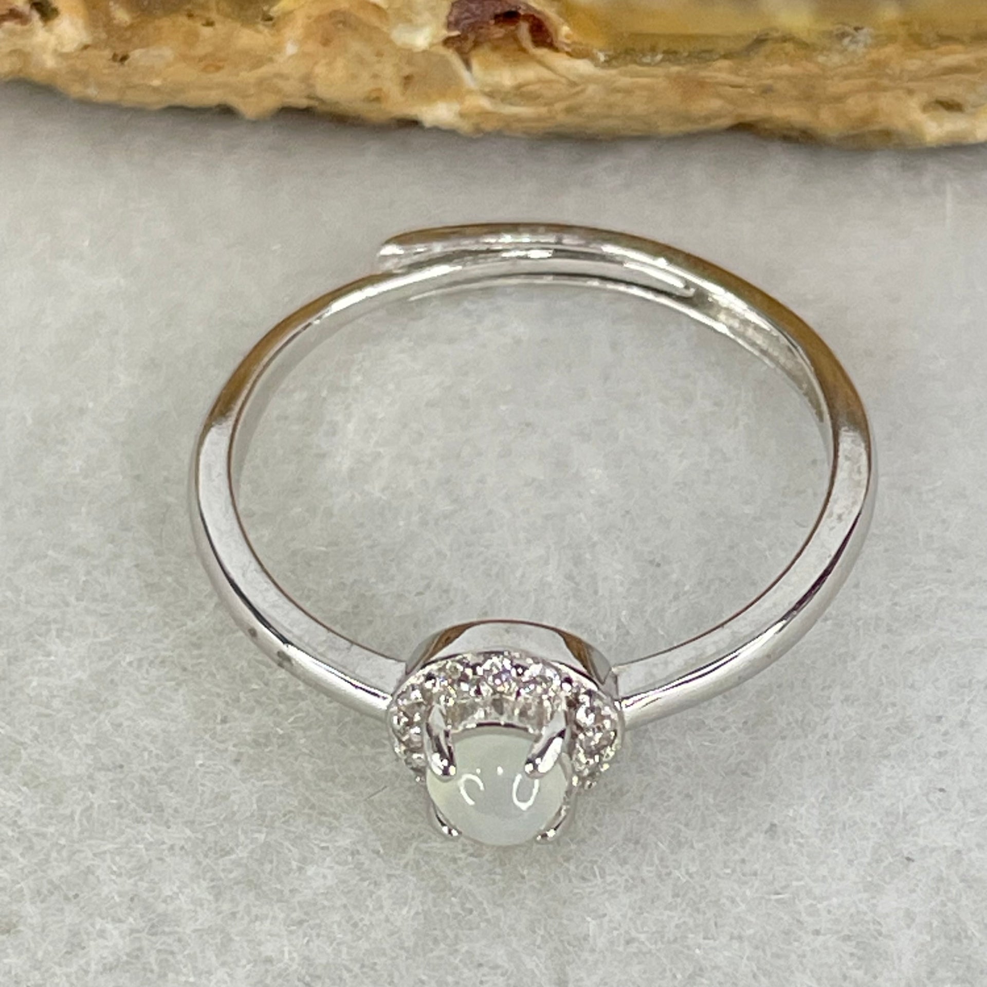 Type A Semi Icy Lavender Cabochon Jadeite in S925 Sliver Ring (Adjustable Size) 1.26g 3.5 by 3.0mm - Huangs Jadeite and Jewelry Pte Ltd