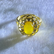 Natural Golden Yellow Amber With Crystals in Sliver Gold Color Ring (Adjustable Size) 3.68g 9.2 by 7.5 by 6.0mm - Huangs Jadeite and Jewelry Pte Ltd