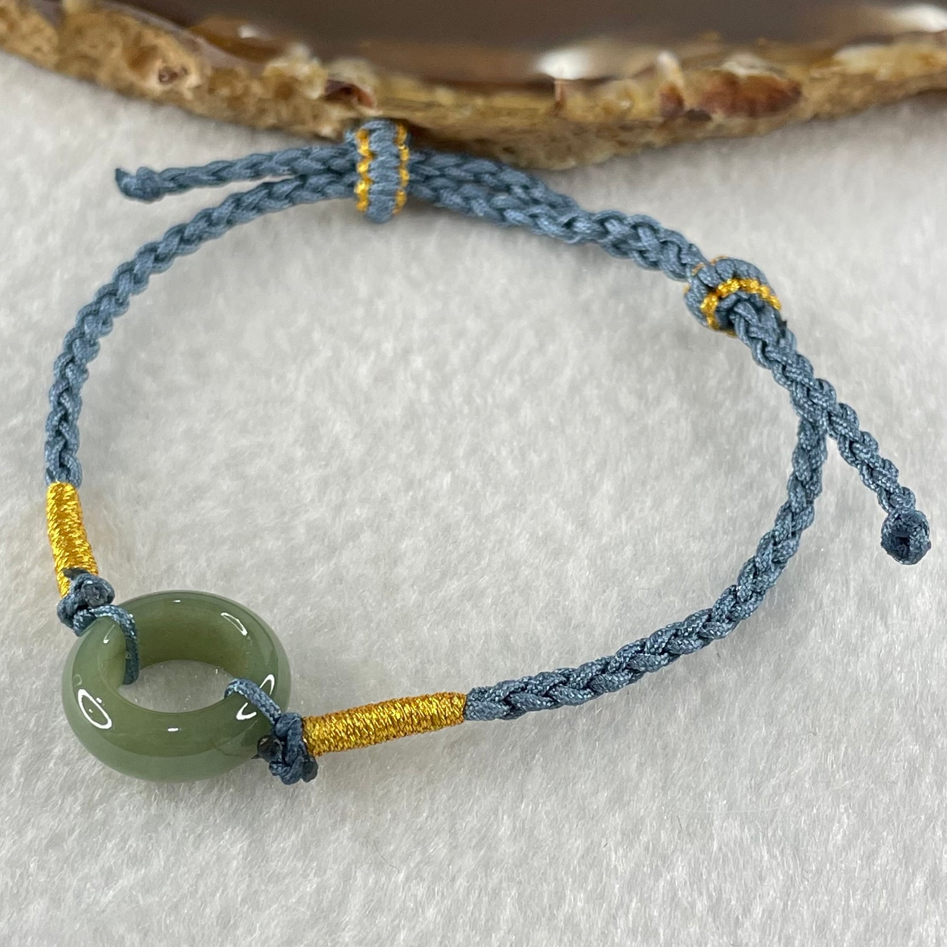 Type A Blueish Green Jadeite Ping An Kou Donut With String Bracelet 2.60g 15.2 by 5.9mm - Huangs Jadeite and Jewelry Pte Ltd