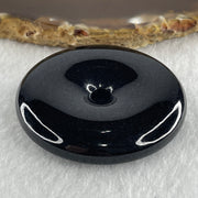 Type A Opaque Black Omphacite Jadeite Ping An Kou Donut Pendant 47.34g 48.3 by 9.9mm - Huangs Jadeite and Jewelry Pte Ltd