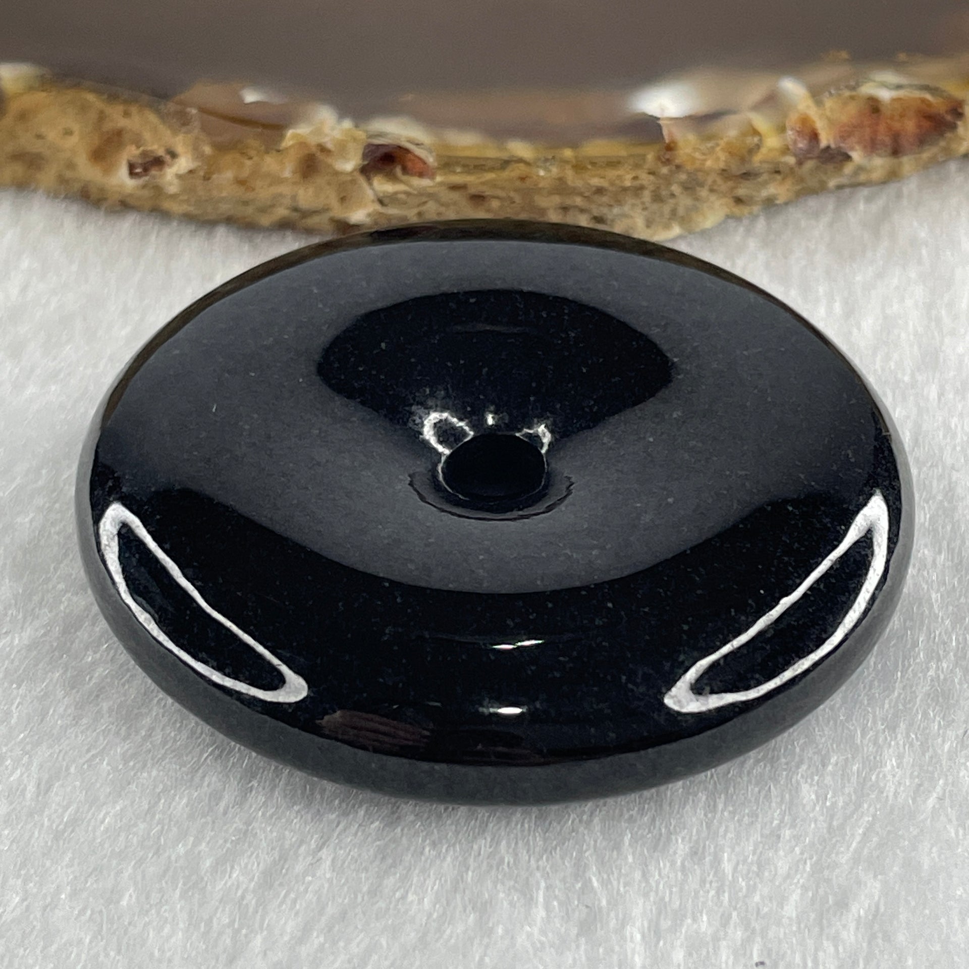 Type A Opaque Black Omphacite Jadeite Ping An Kou Donut Pendant 47.34g 48.3 by 9.9mm - Huangs Jadeite and Jewelry Pte Ltd