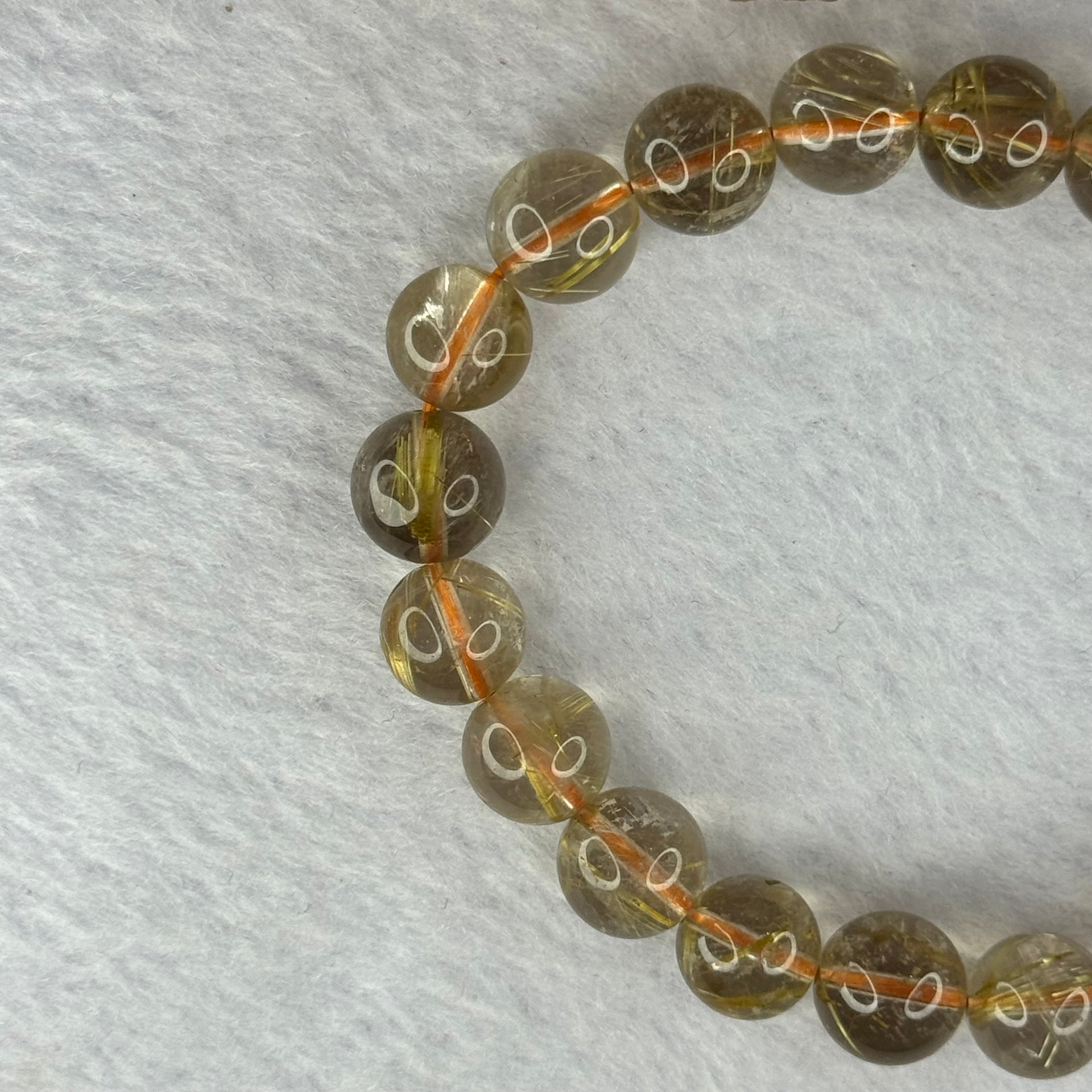 Natural Golden Rutilated Quartz Beads 天然金发水晶手链 24.25g 16cm 9.6mm 20 Beads - Huangs Jadeite and Jewelry Pte Ltd